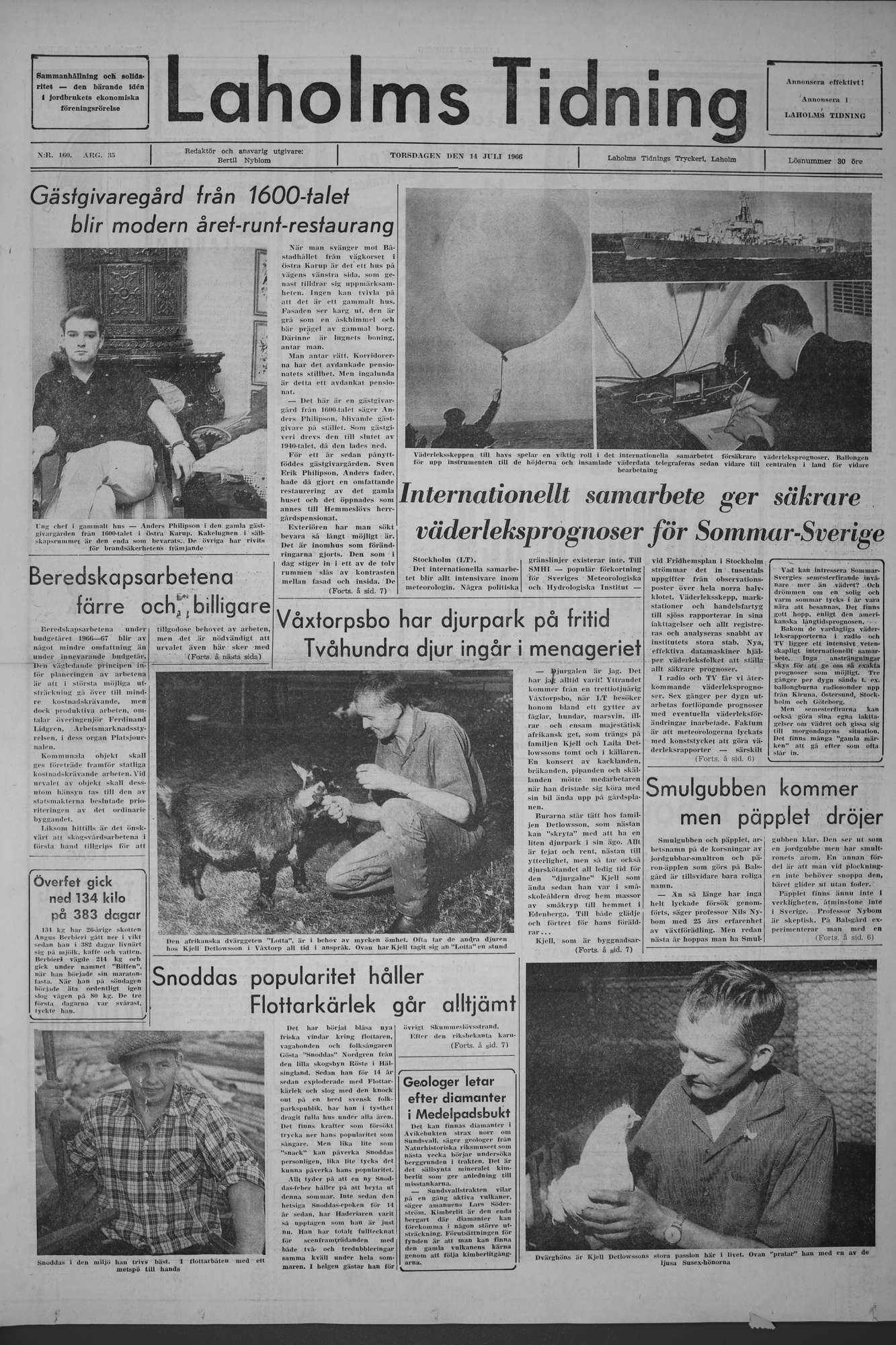 Laholms Tidning Torsdag 14 juli 1966, sida 1