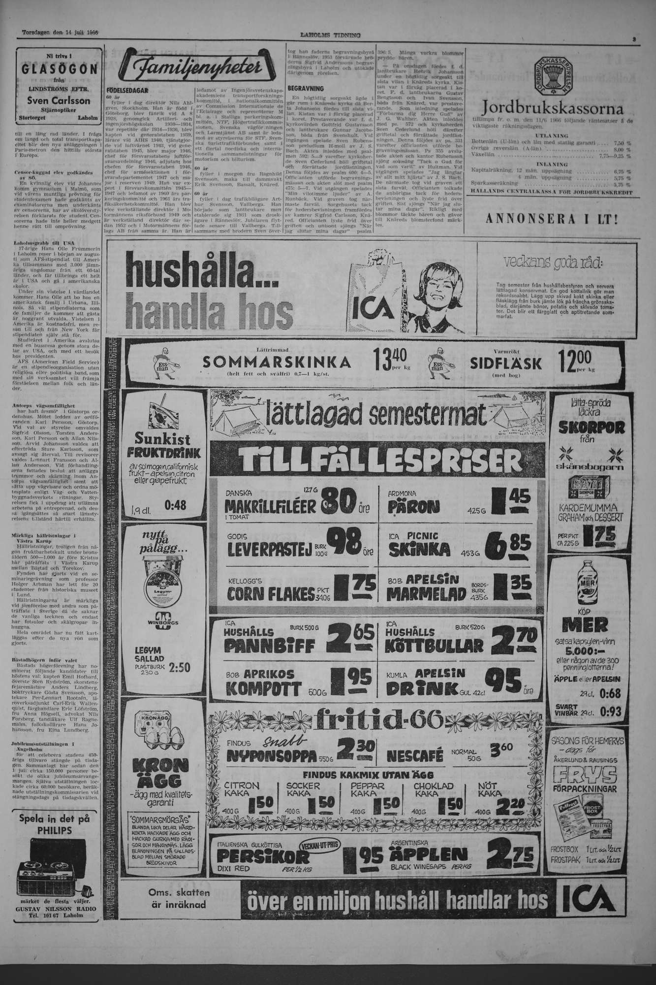 Laholms Tidning Torsdag 14 juli 1966, sida 3
