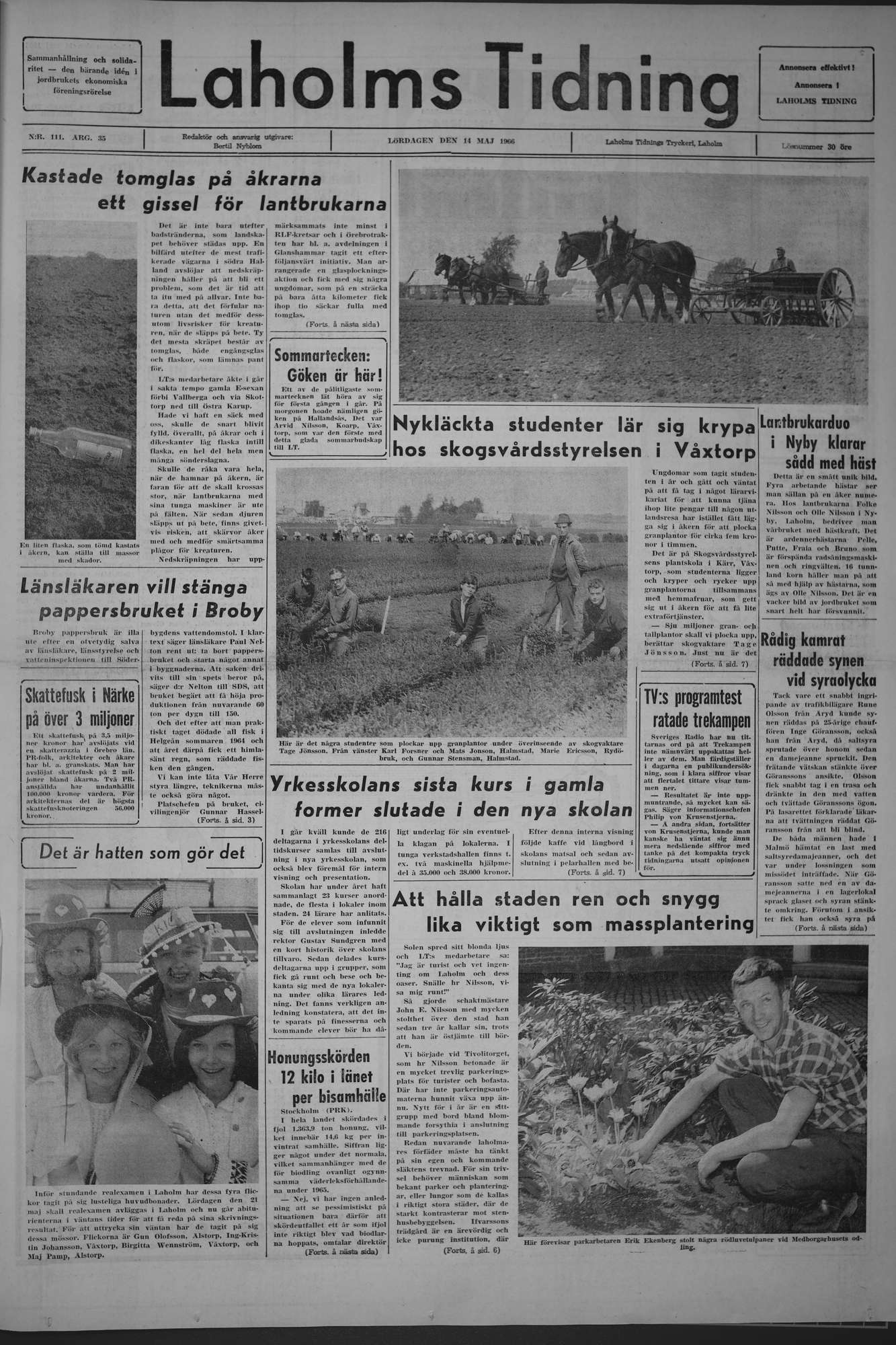 Laholms Tidning Lördag 14 maj 1966, sida 1