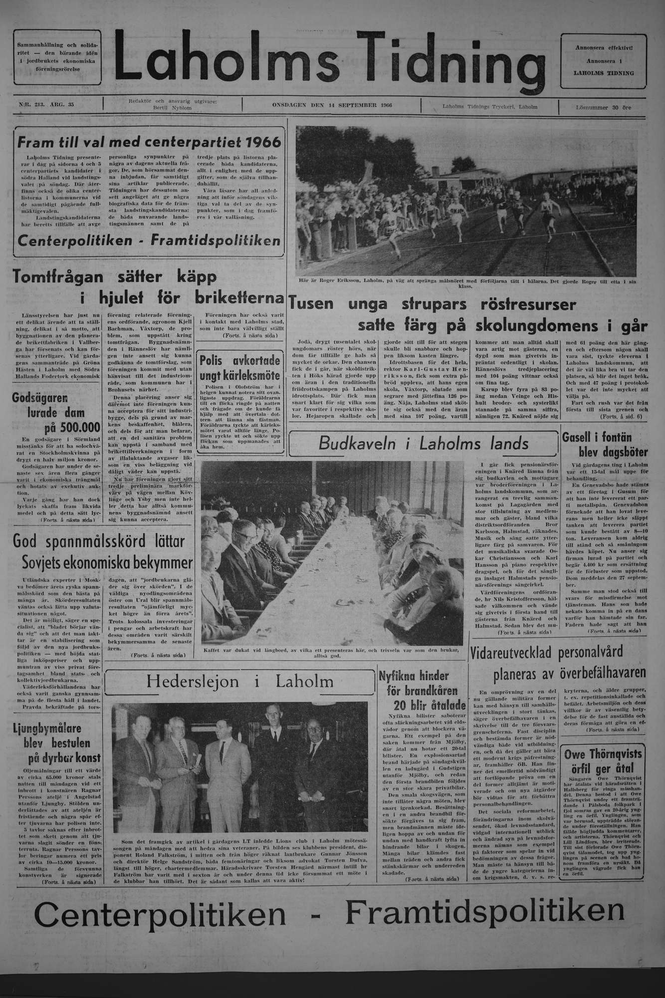 Laholms Tidning Onsdag 14 september 1966, sida 1