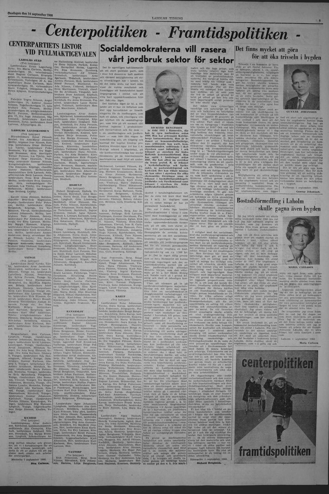 Laholms Tidning Onsdag 14 september 1966, sida 5