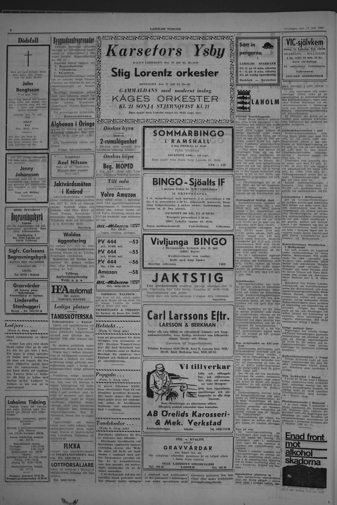 Laholms Tidning Fredag 15 juli 1966, sida 2