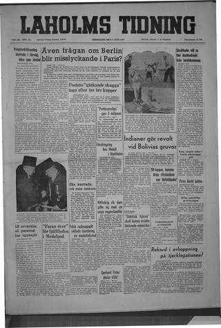 Förstasidan, Torsdag 2 juni 1949