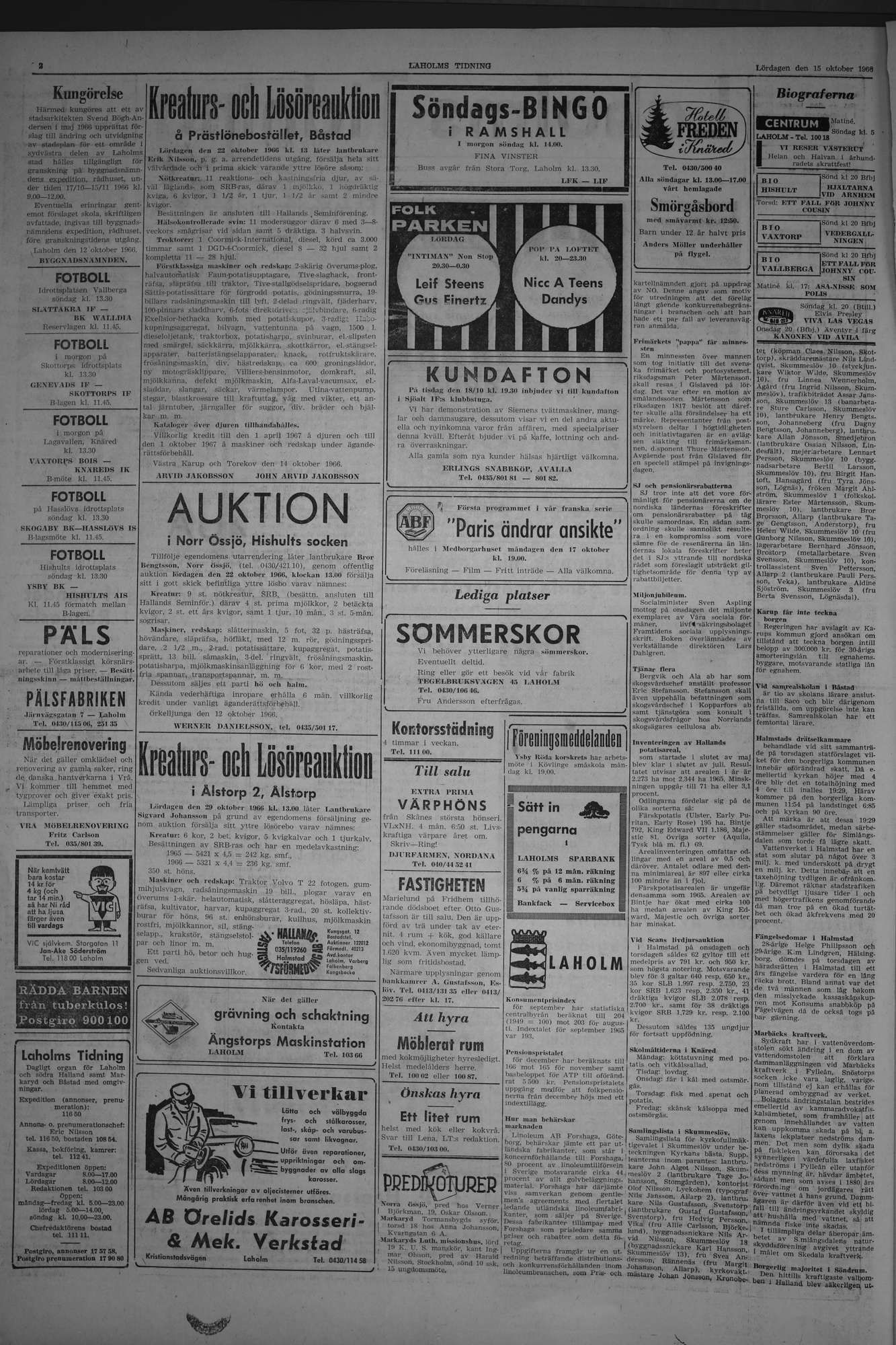 Laholms Tidning Lördag 15 oktober 1966, sida 2