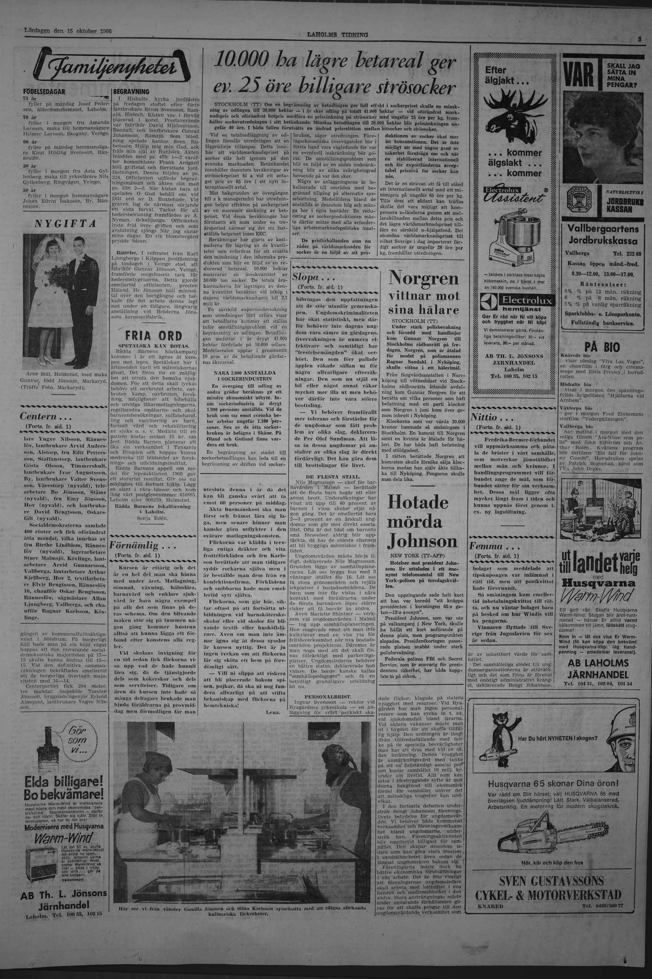 Laholms Tidning Lördag 15 oktober 1966, sida 3