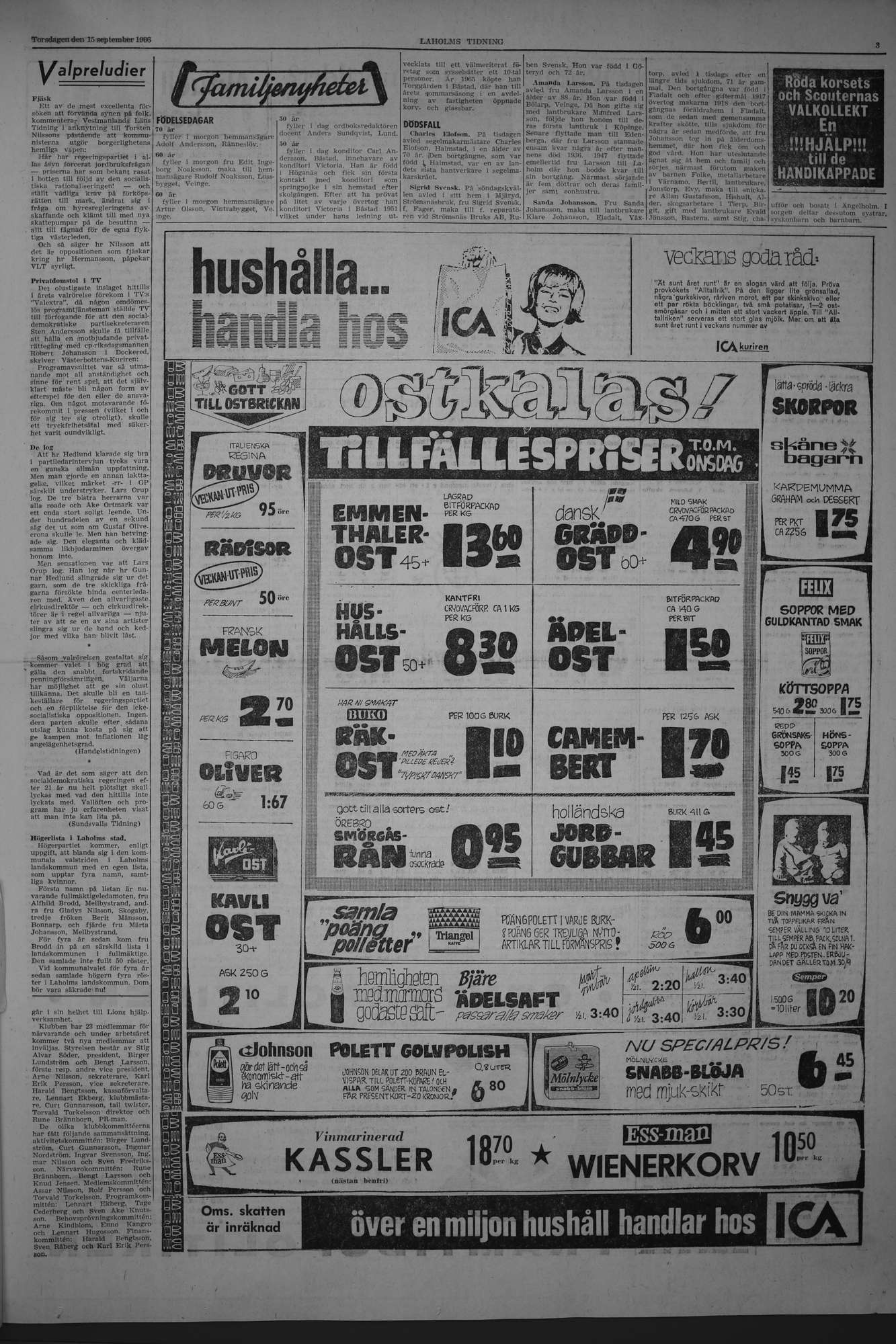 Laholms Tidning Torsdag 15 september 1966, sida 3