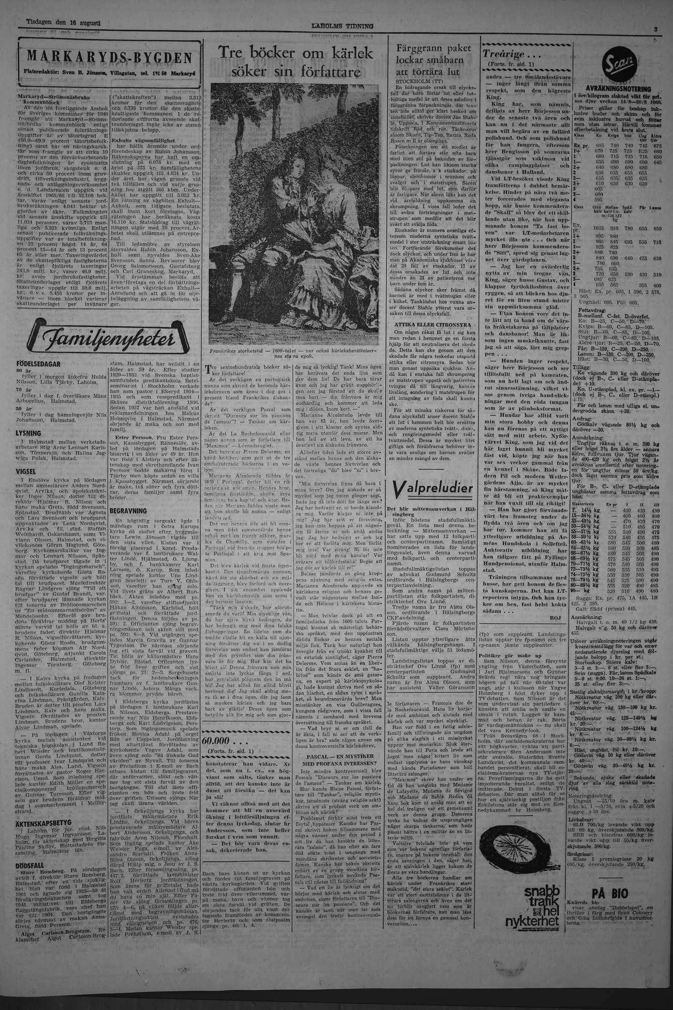 Laholms Tidning Tisdag 16 augusti 1966, sida 3