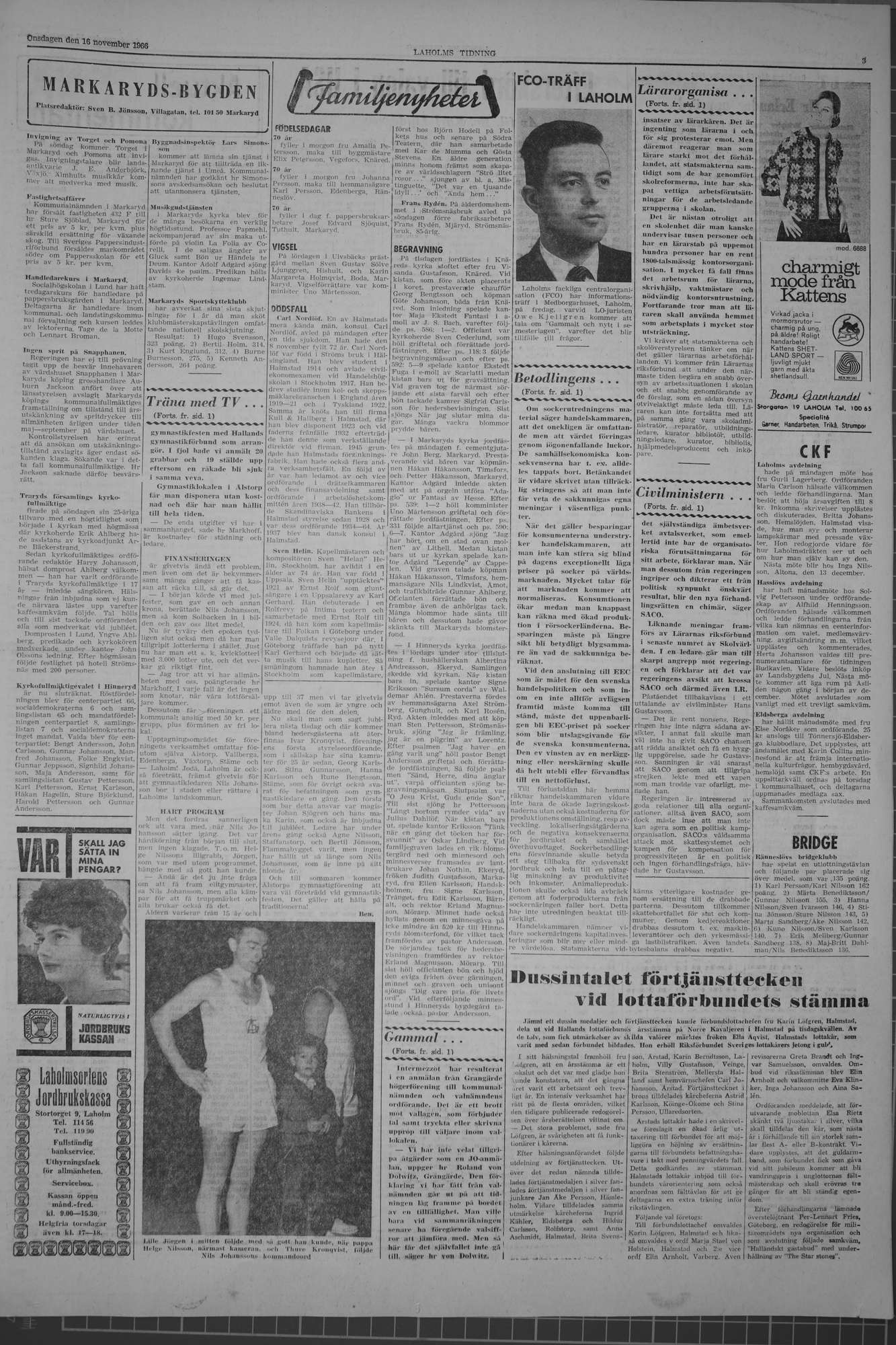 Laholms Tidning Onsdag 16 november 1966, sida 3