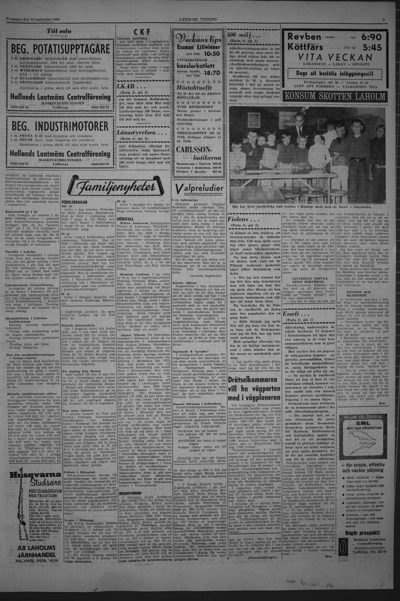 Laholms Tidning Fredag 16 september 1966, sida 3