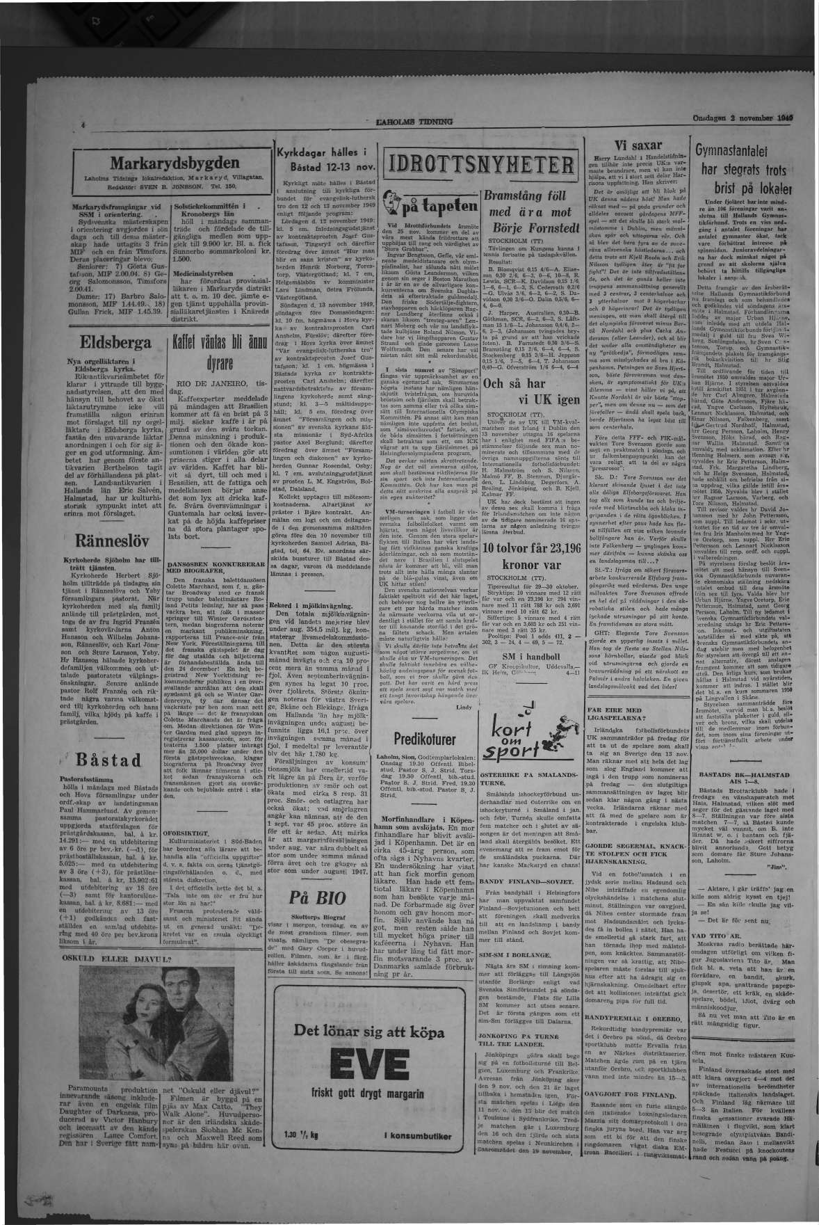 Laholms Tidning Onsdag 2 november 1949, sida 4