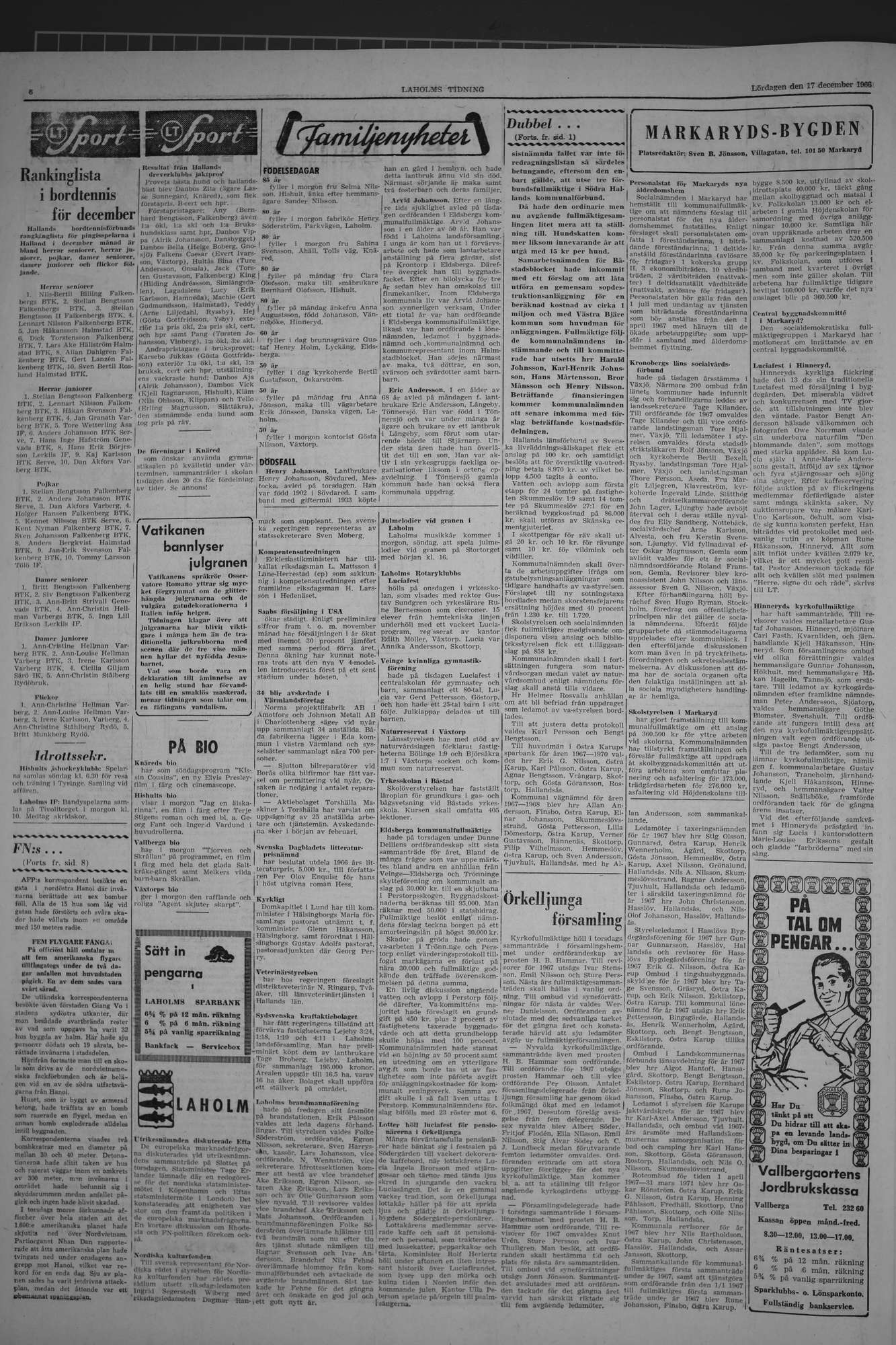 Laholms Tidning Lördag 17 december 1966, sida 6