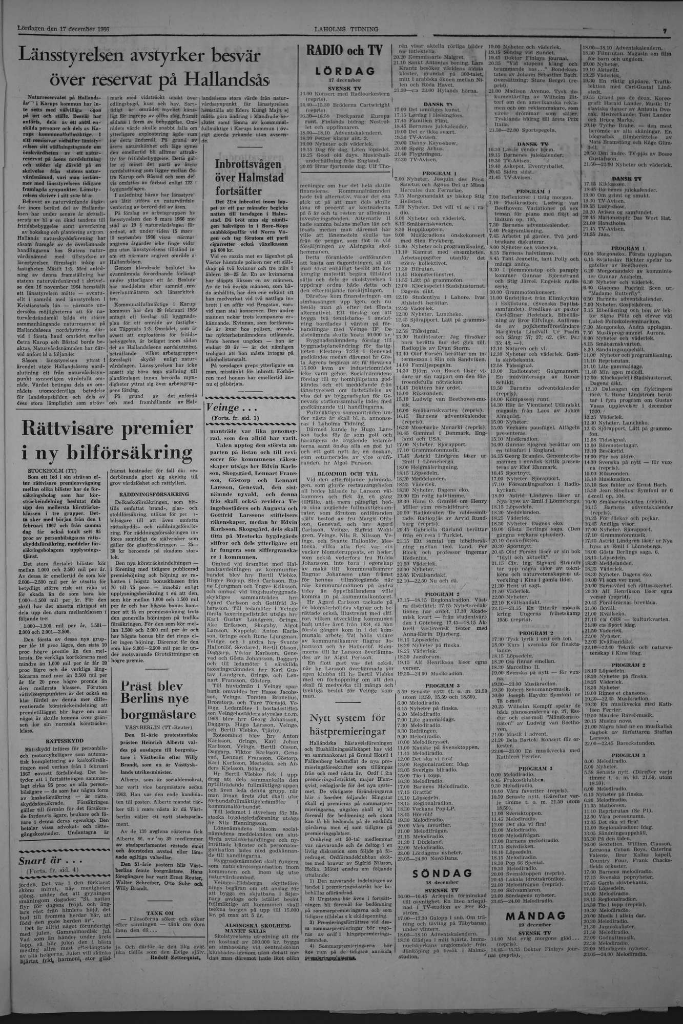 Laholms Tidning Lördag 17 december 1966, sida 7