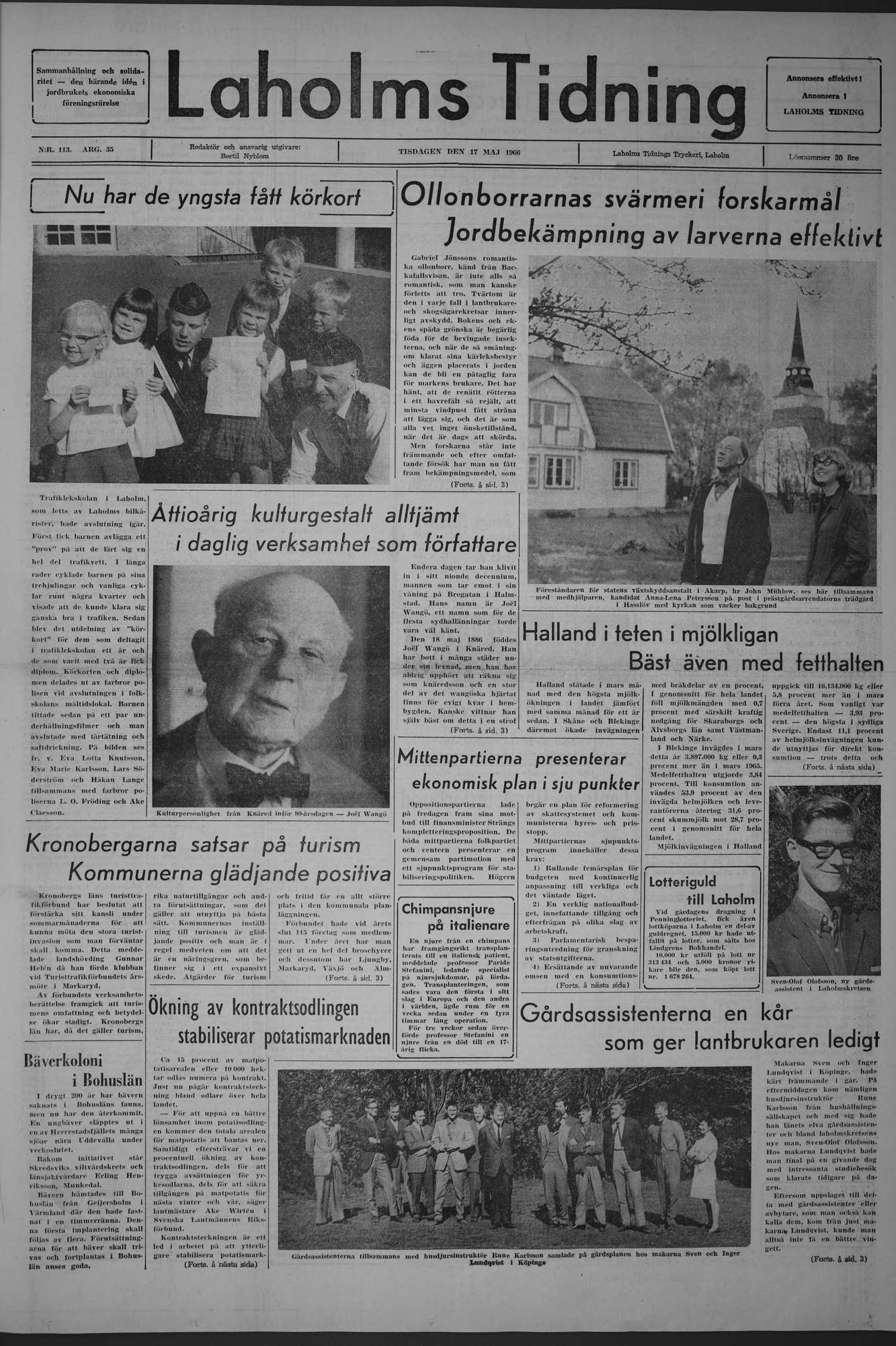 Laholms Tidning Tisdag 17 maj 1966, sida 1