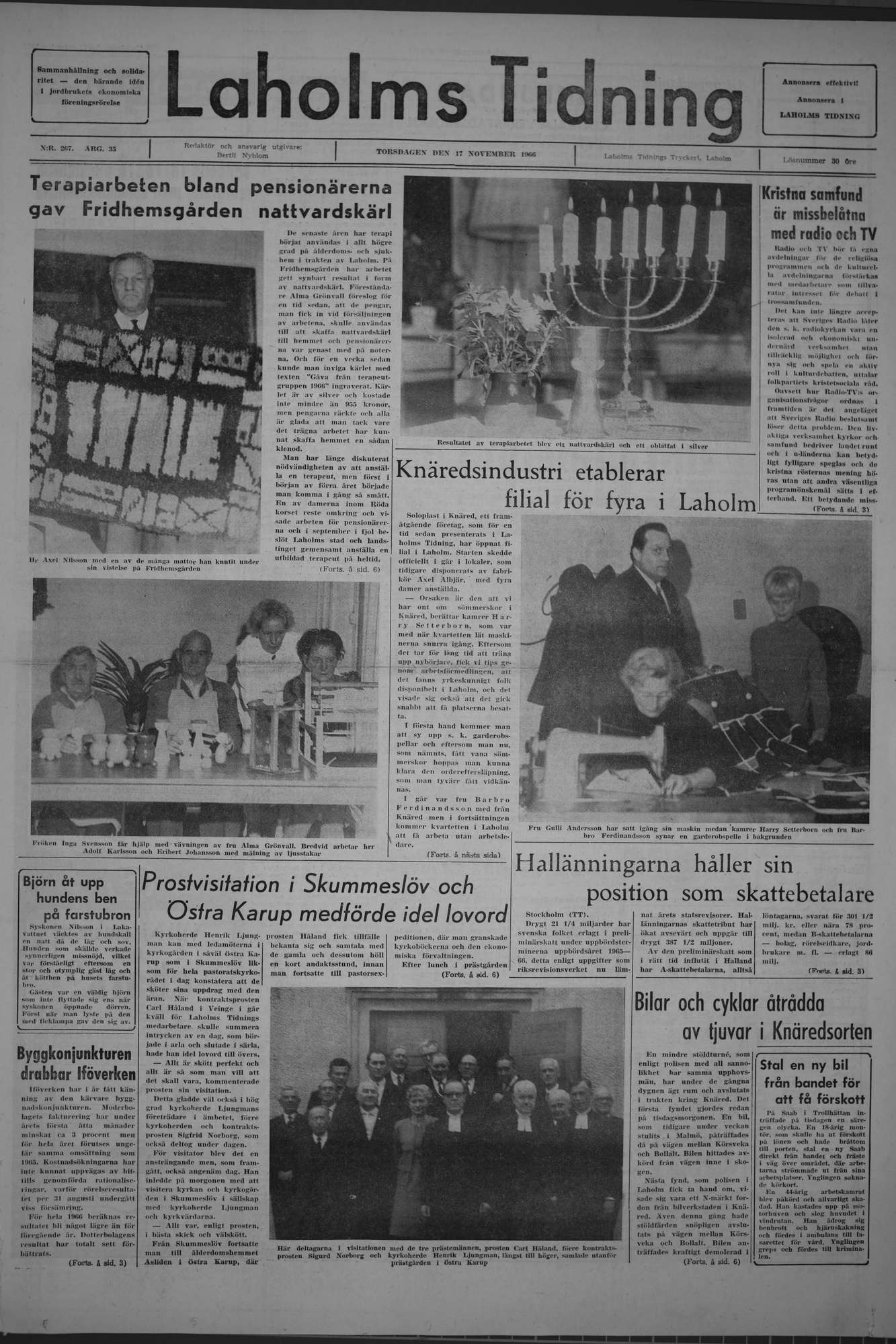 Laholms Tidning Torsdag 17 november 1966, sida 1