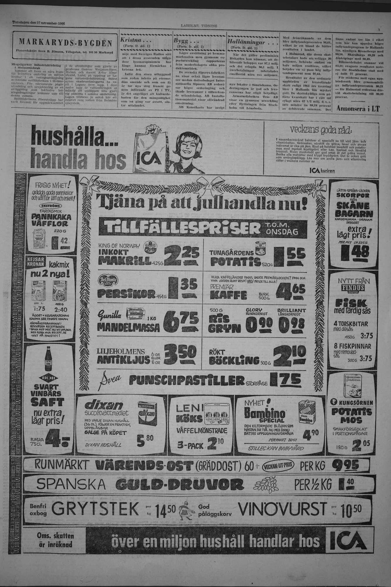 Laholms Tidning Torsdag 17 november 1966, sida 3