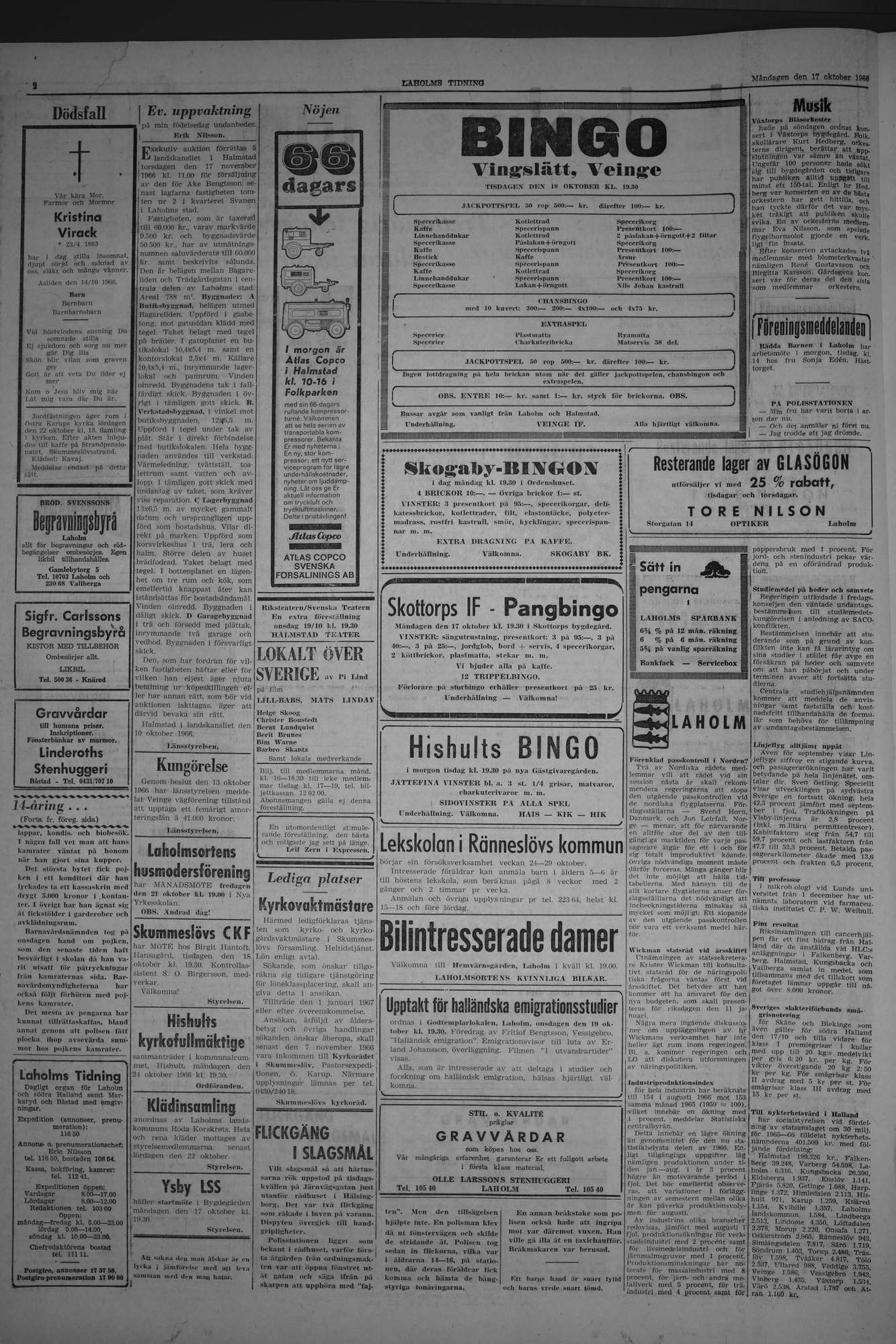 Laholms Tidning Måndag 17 oktober 1966, sida 2