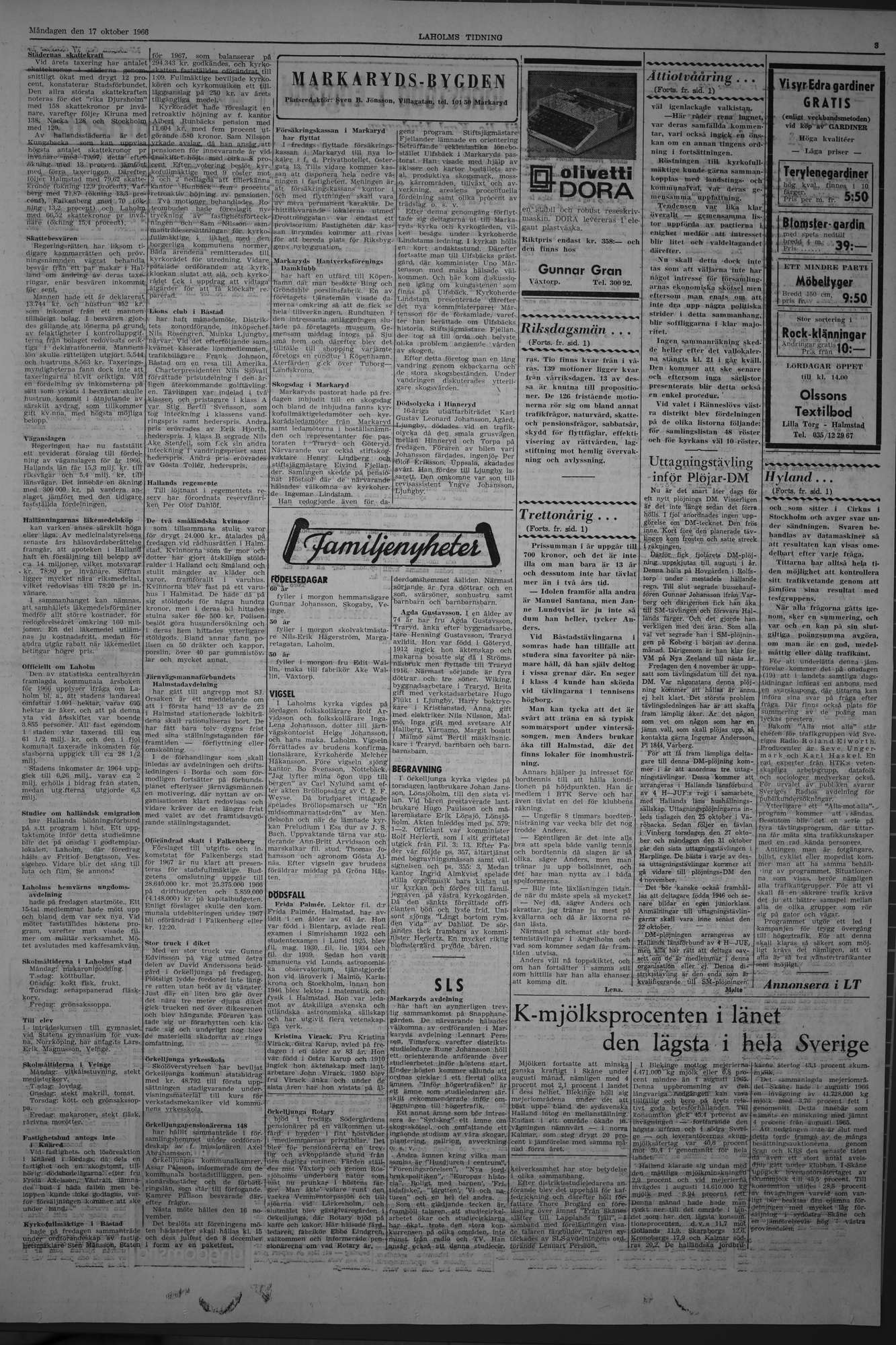 Laholms Tidning Måndag 17 oktober 1966, sida 3