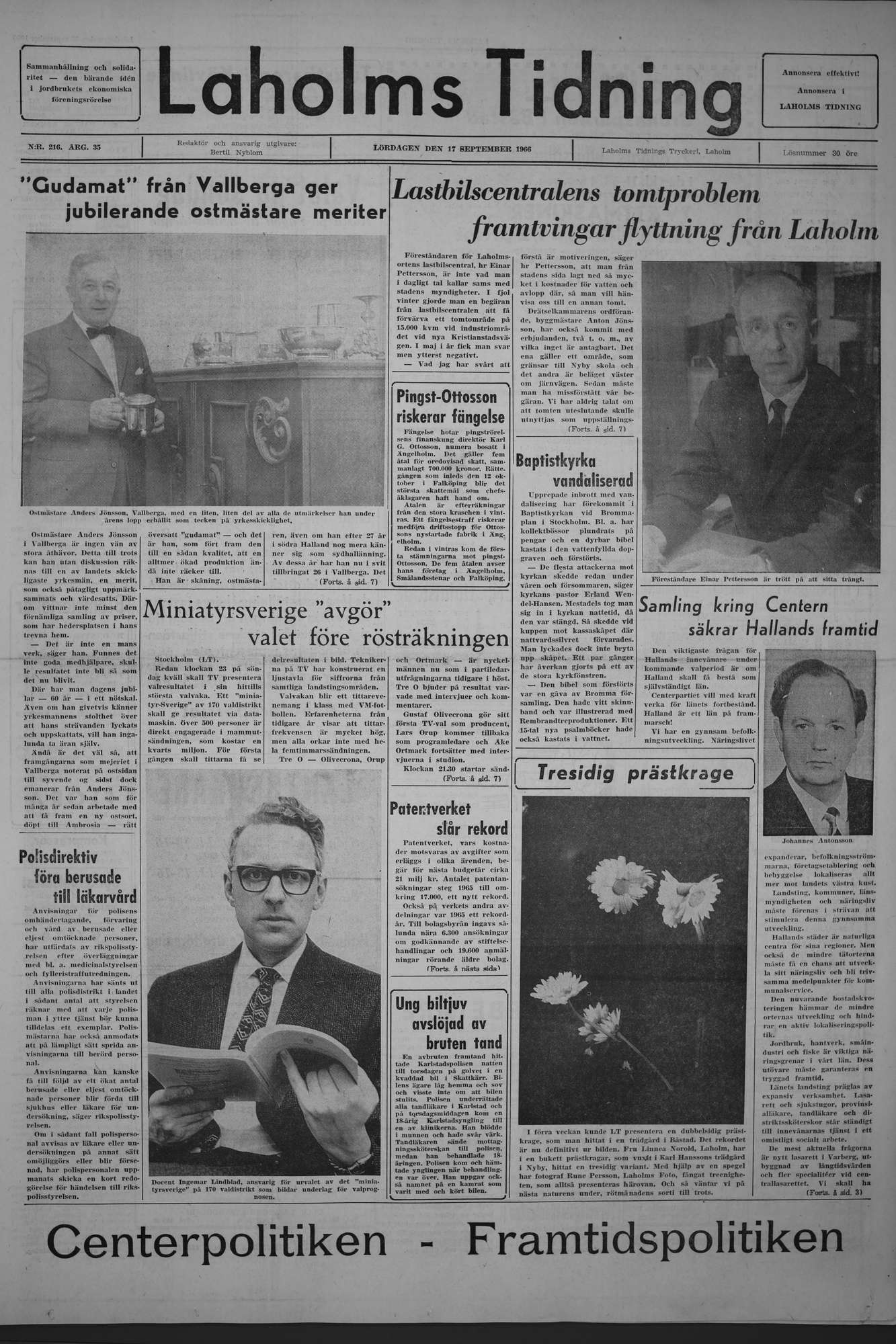 Laholms Tidning Lördag 17 september 1966, sida 1