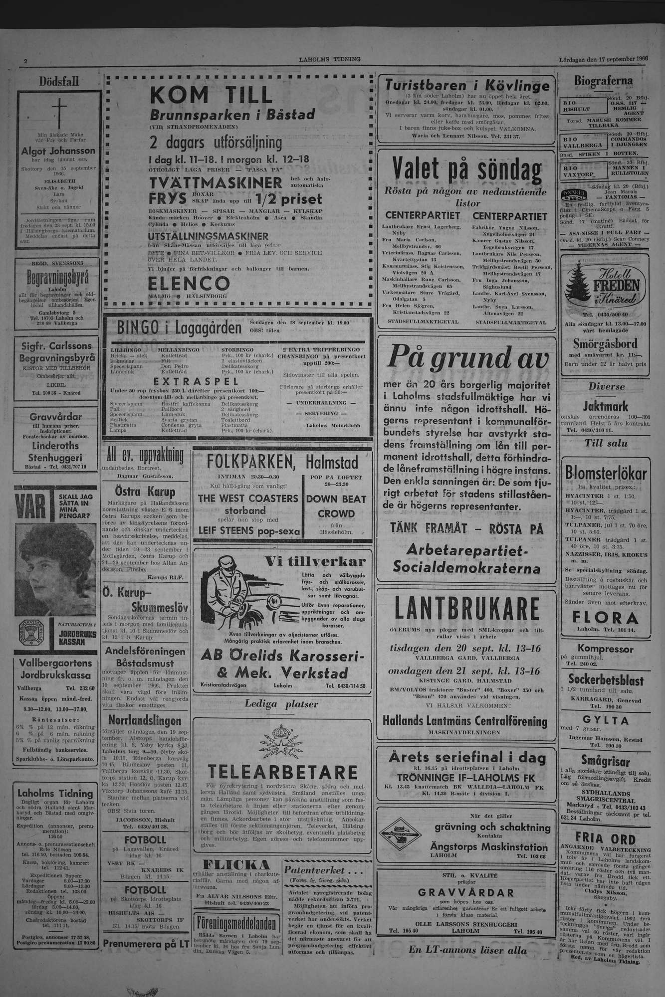 Laholms Tidning Lördag 17 september 1966, sida 2