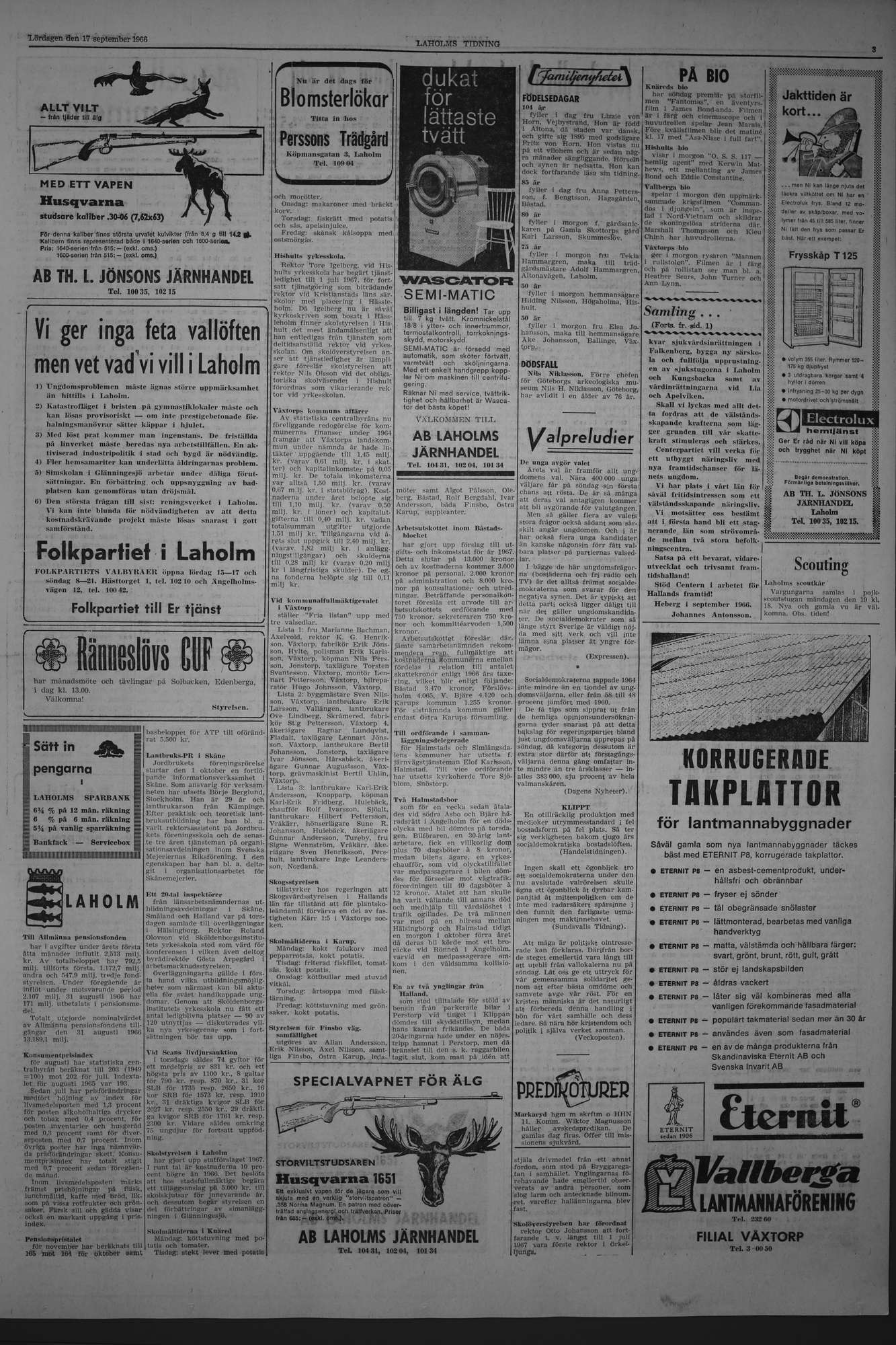 Laholms Tidning Lördag 17 september 1966, sida 3