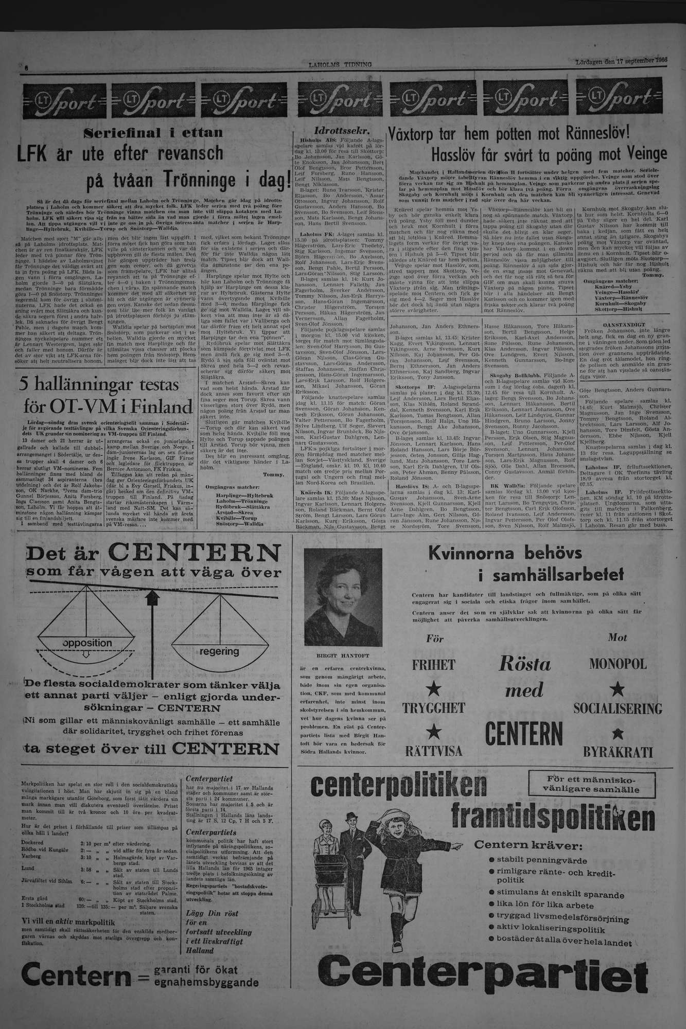 Laholms Tidning Lördag 17 september 1966, sida 6