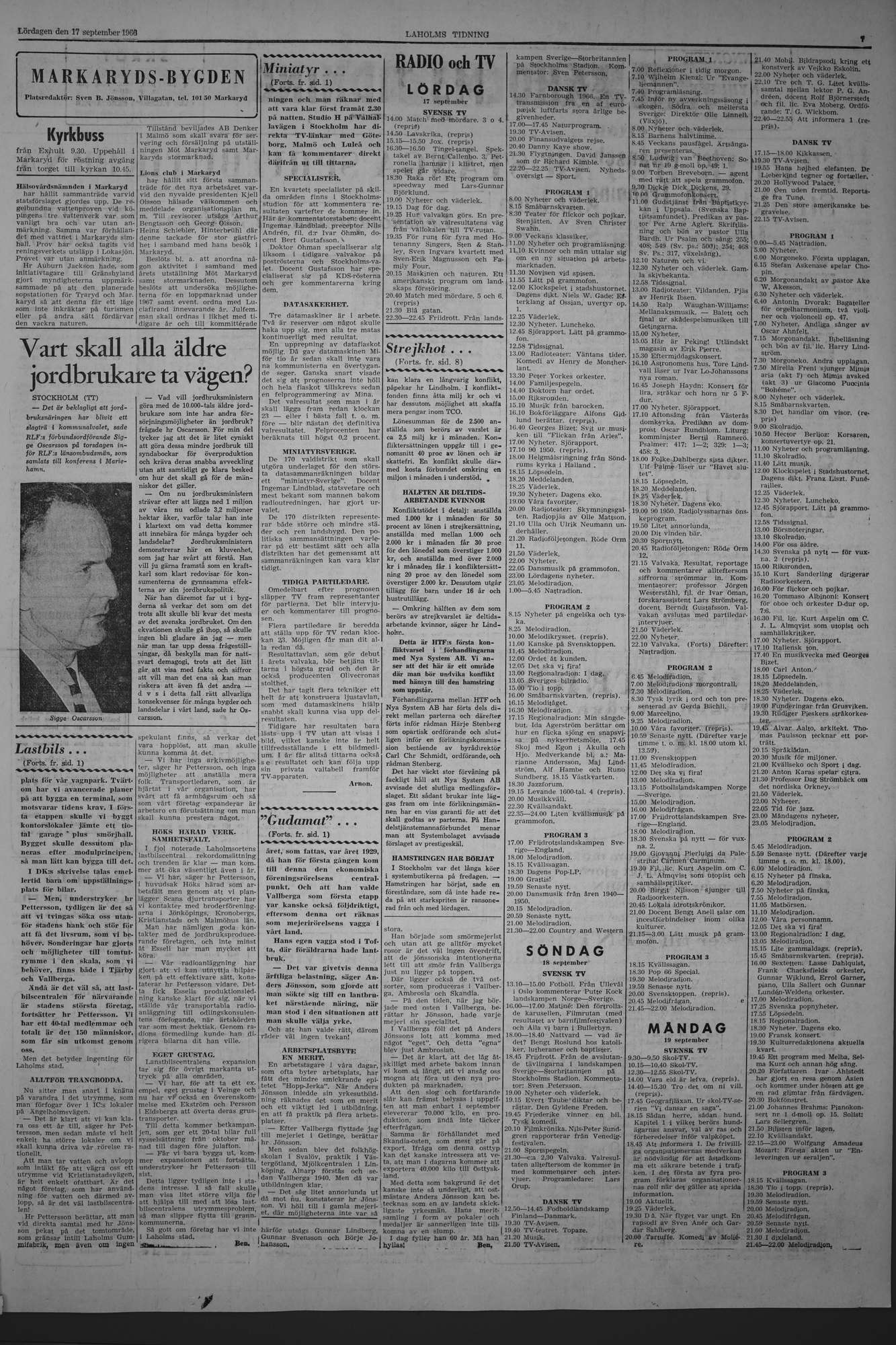 Laholms Tidning Lördag 17 september 1966, sida 7