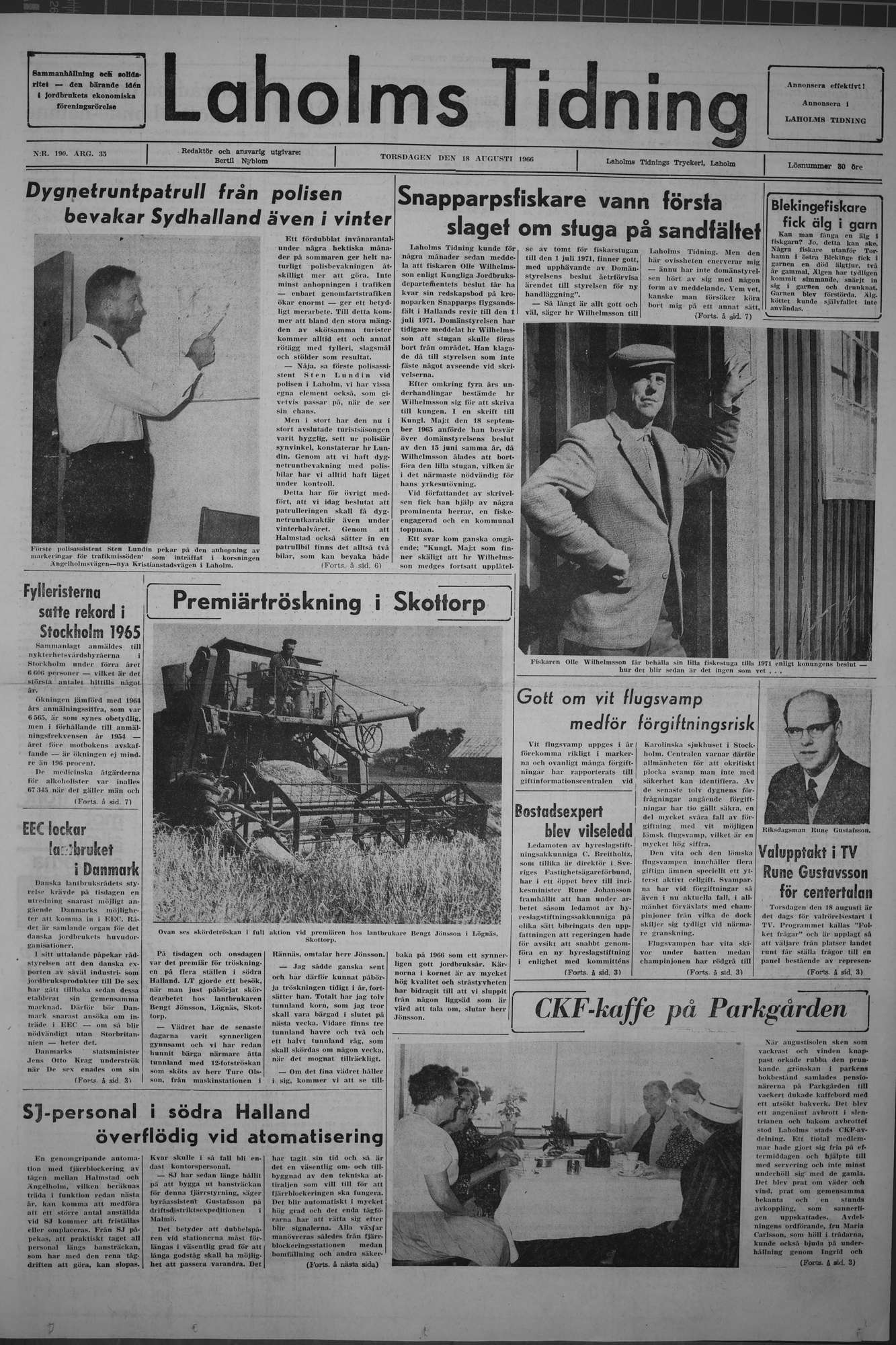 Laholms Tidning Torsdag 18 augusti 1966, sida 1