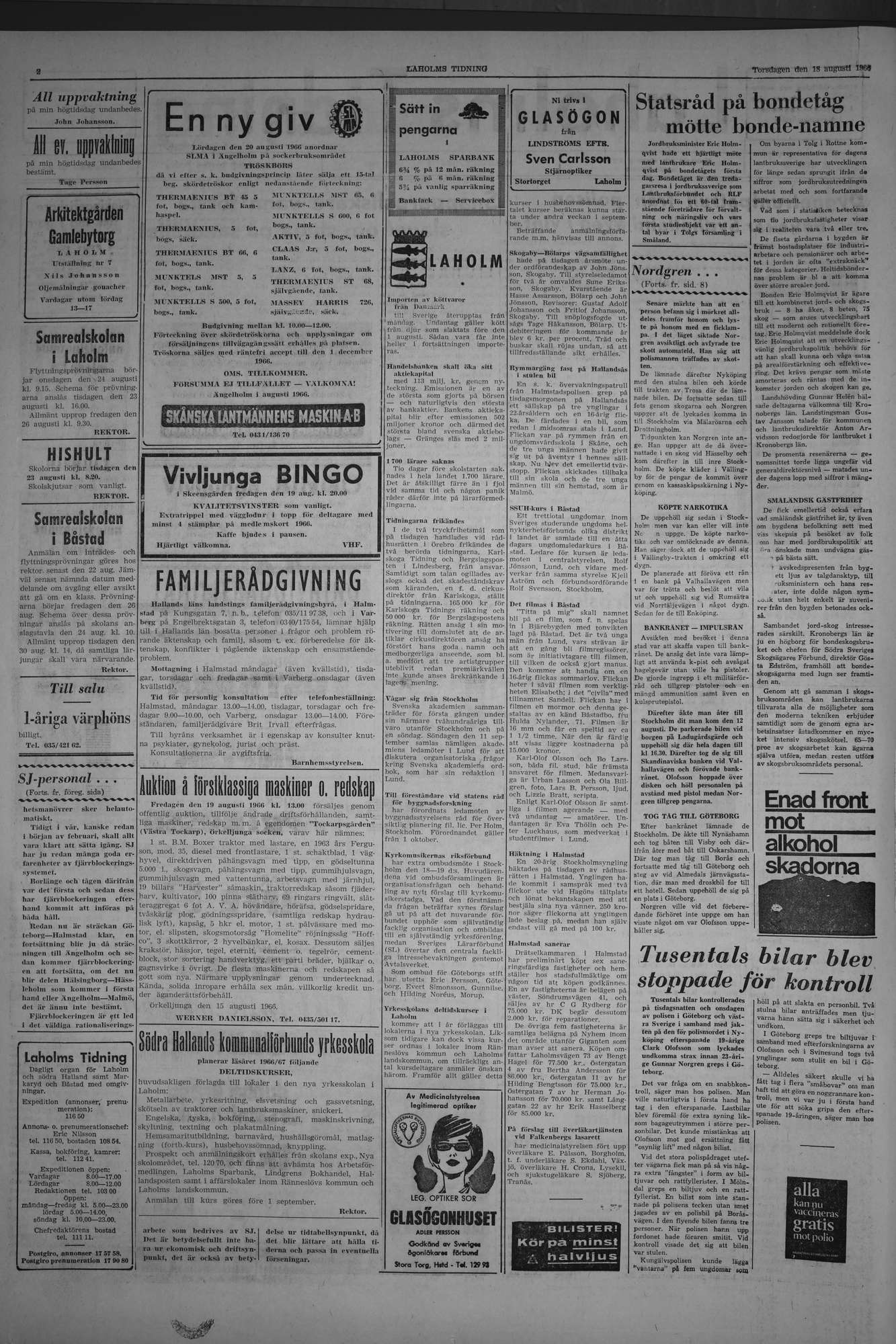 Laholms Tidning Torsdag 18 augusti 1966, sida 2