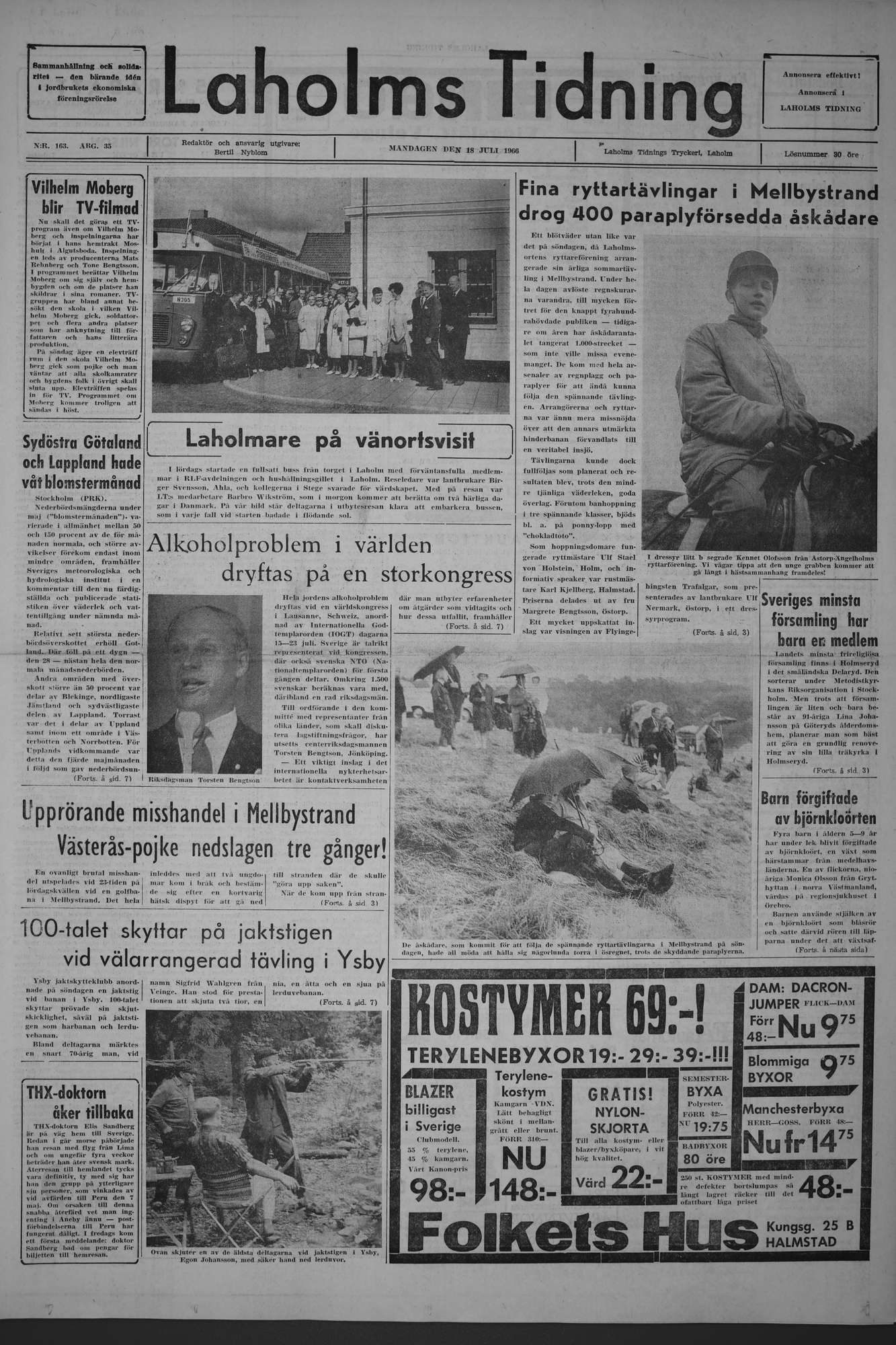 Laholms Tidning Måndag 18 juli 1966, sida 1