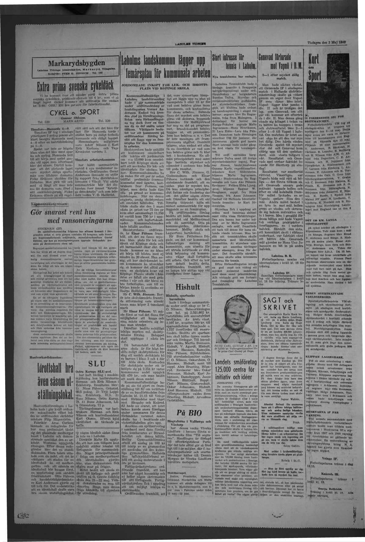 Laholms Tidning Tisdag 3 maj 1949, sida 4