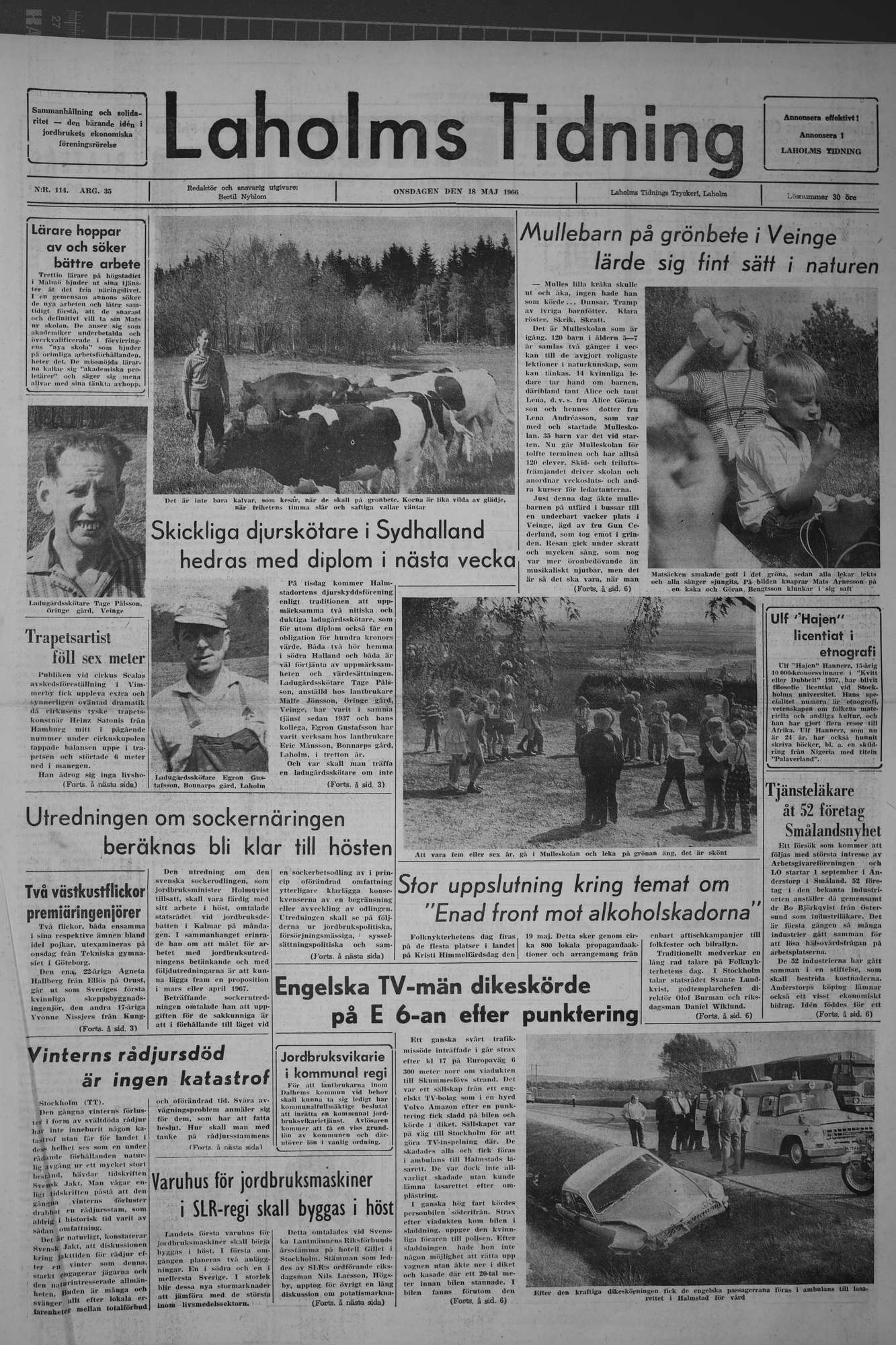 Laholms Tidning Onsdag 18 maj 1966, sida 1