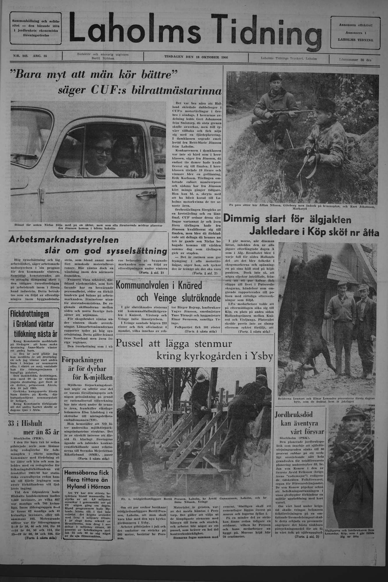 Laholms Tidning Tisdag 18 oktober 1966, sida 1