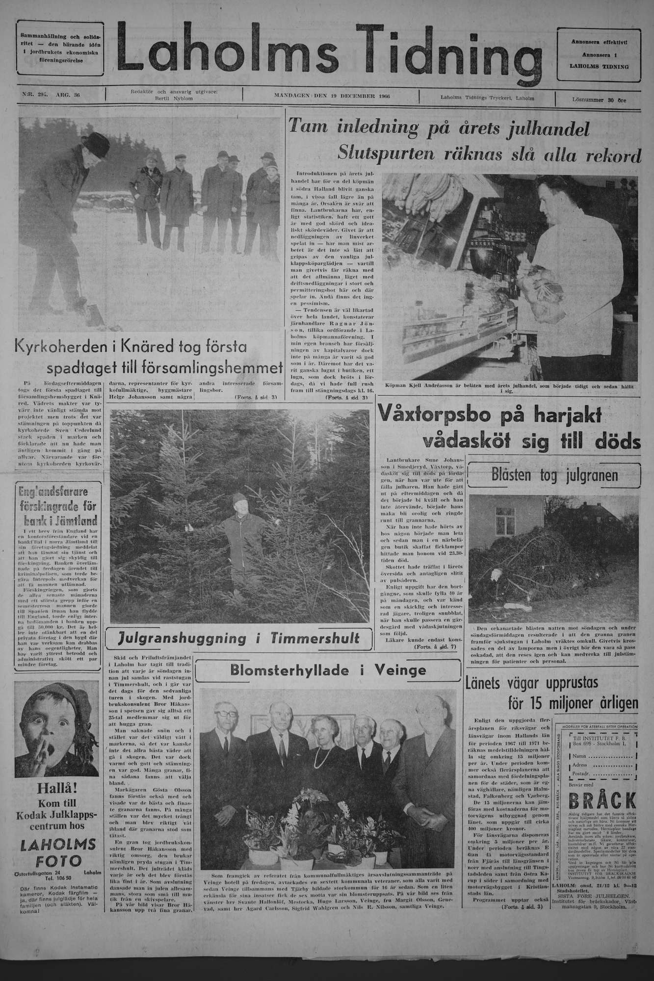 Laholms Tidning Måndag 19 december 1966, sida 1