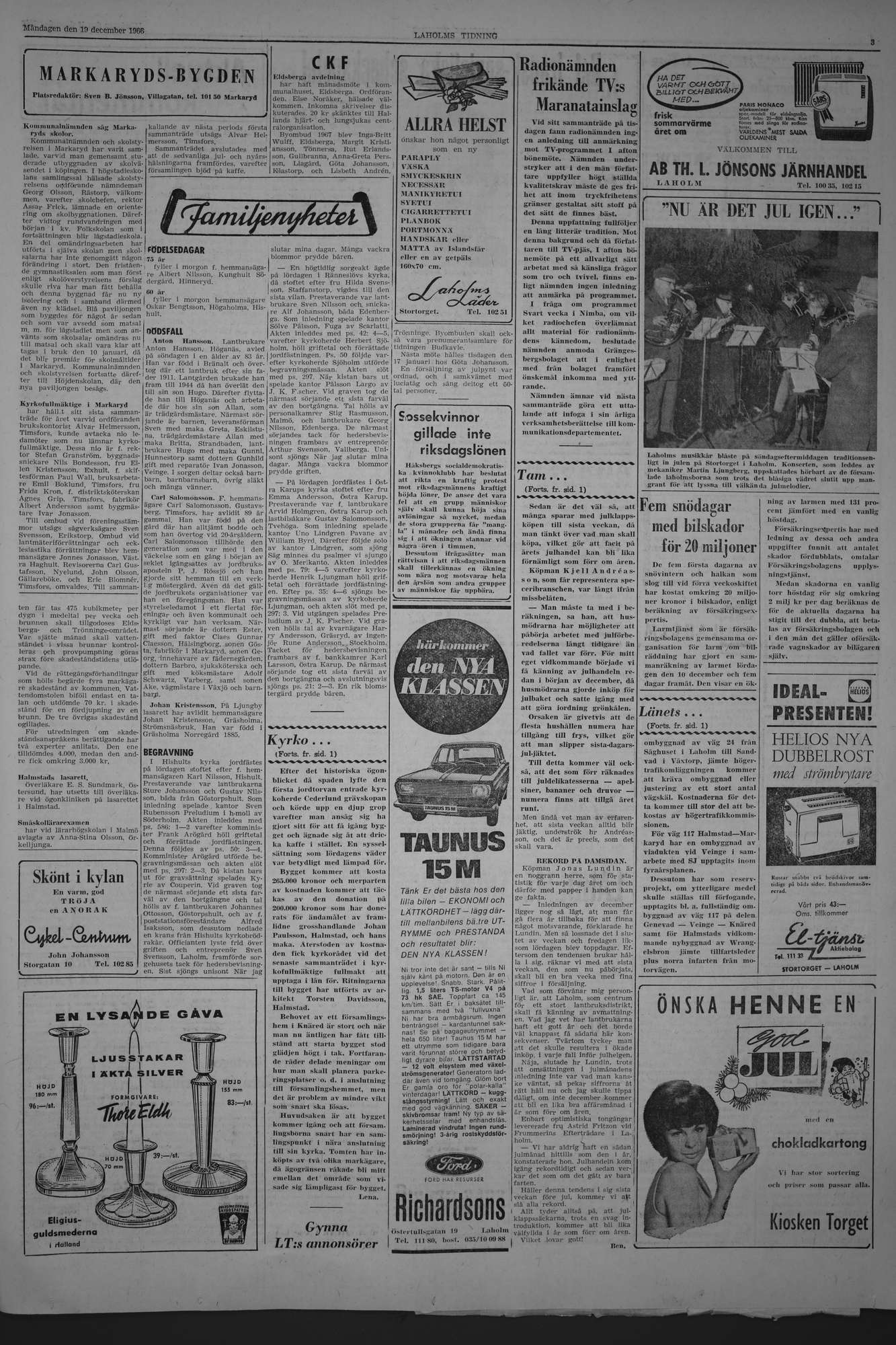 Laholms Tidning Måndag 19 december 1966, sida 3