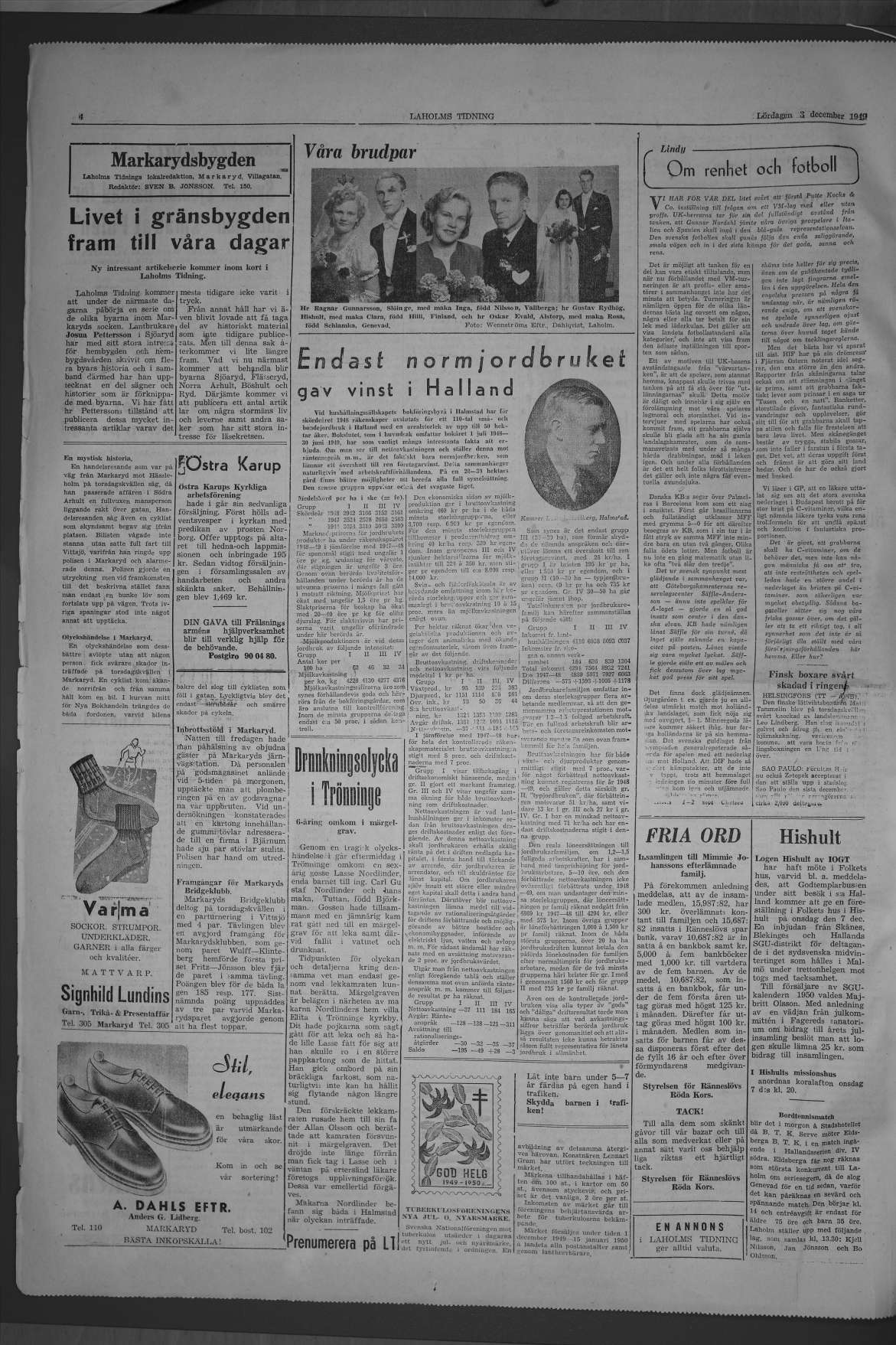 Laholms Tidning Lördag 3 december 1949, sida 4