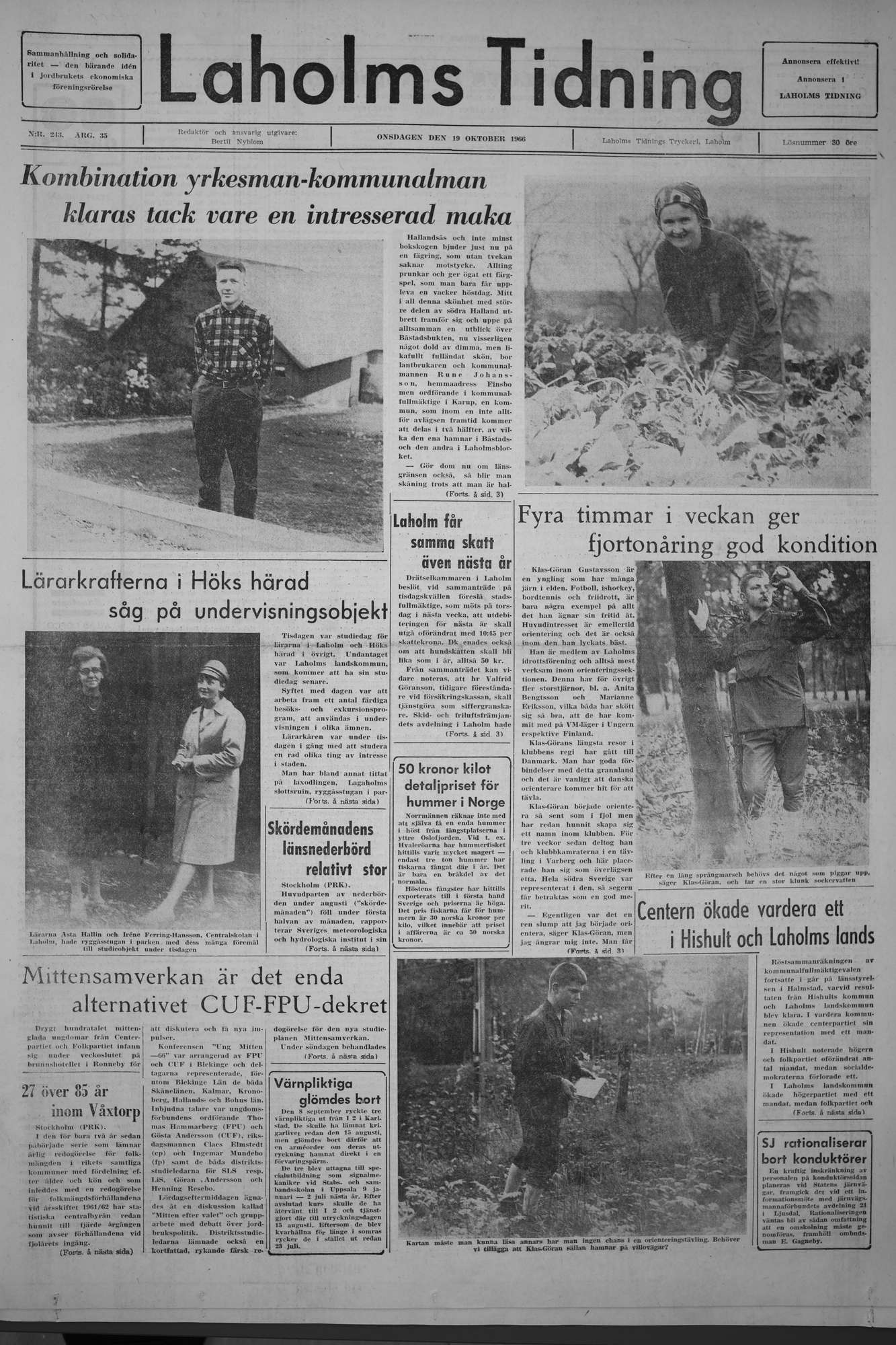 Laholms Tidning Onsdag 19 oktober 1966, sida 1