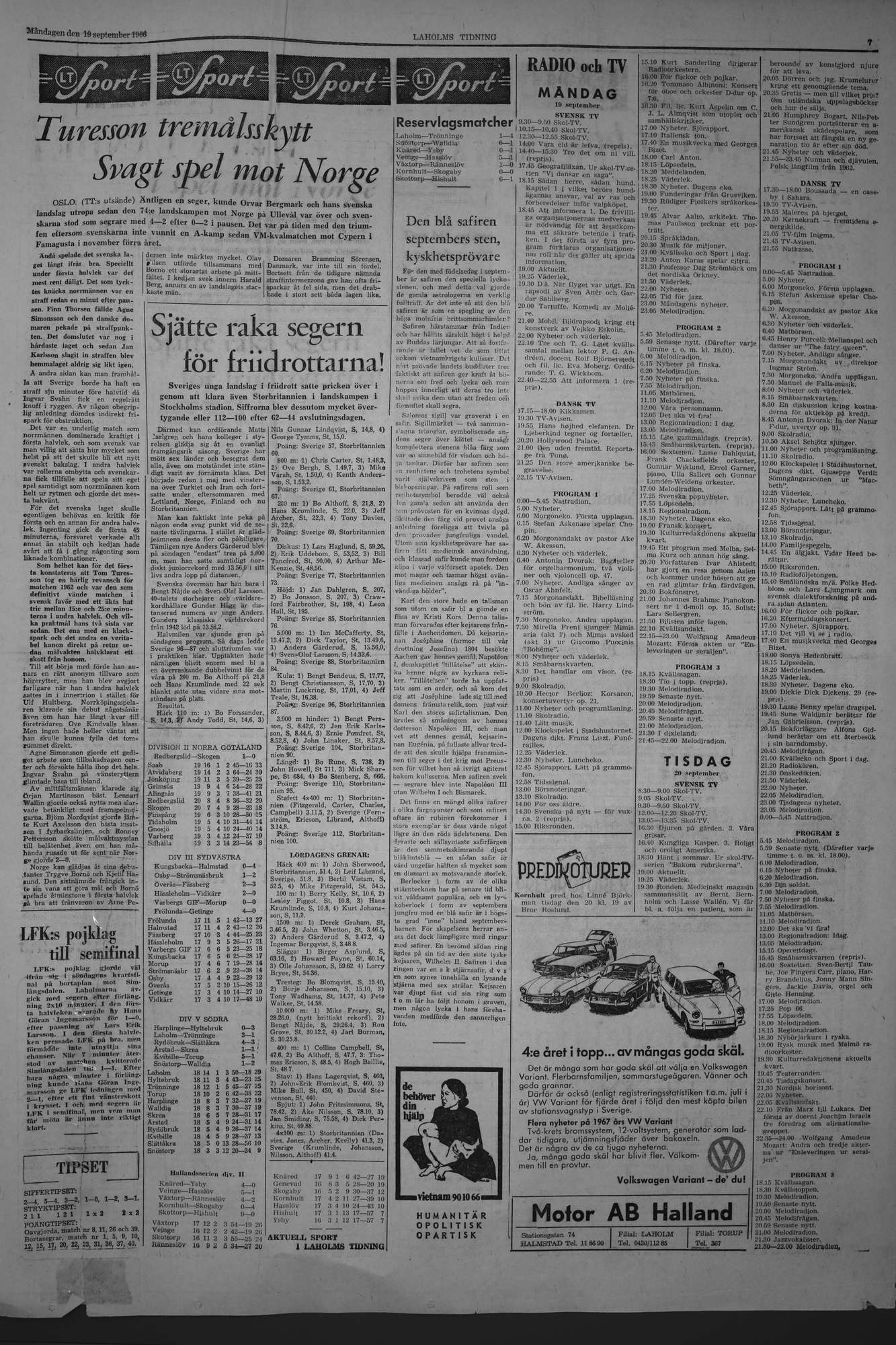 Laholms Tidning Måndag 19 september 1966, sida 7