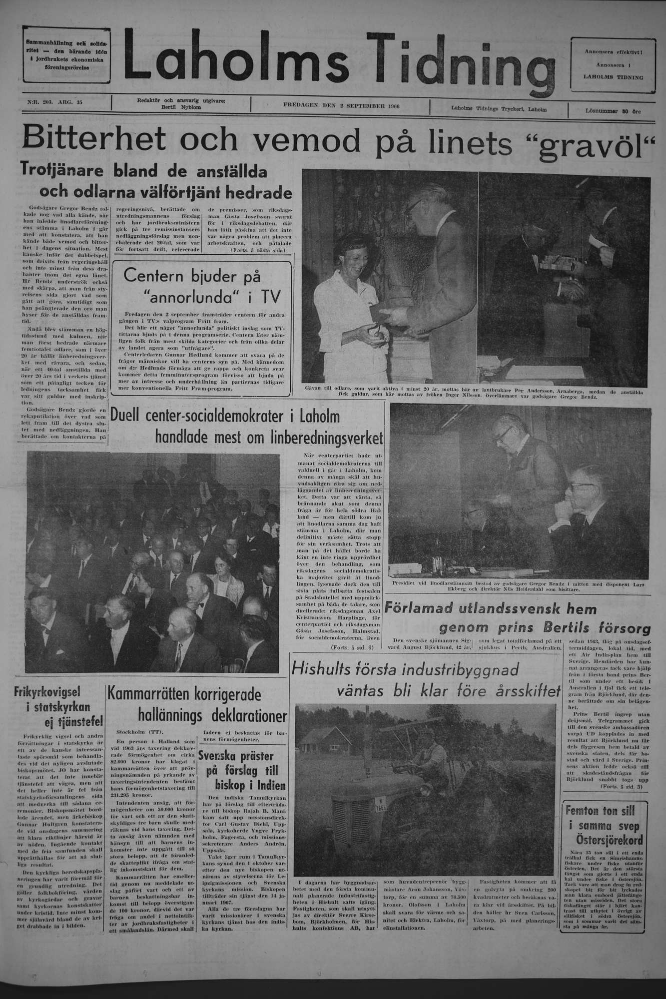 Laholms Tidning Fredag 2 september 1966, sida 1