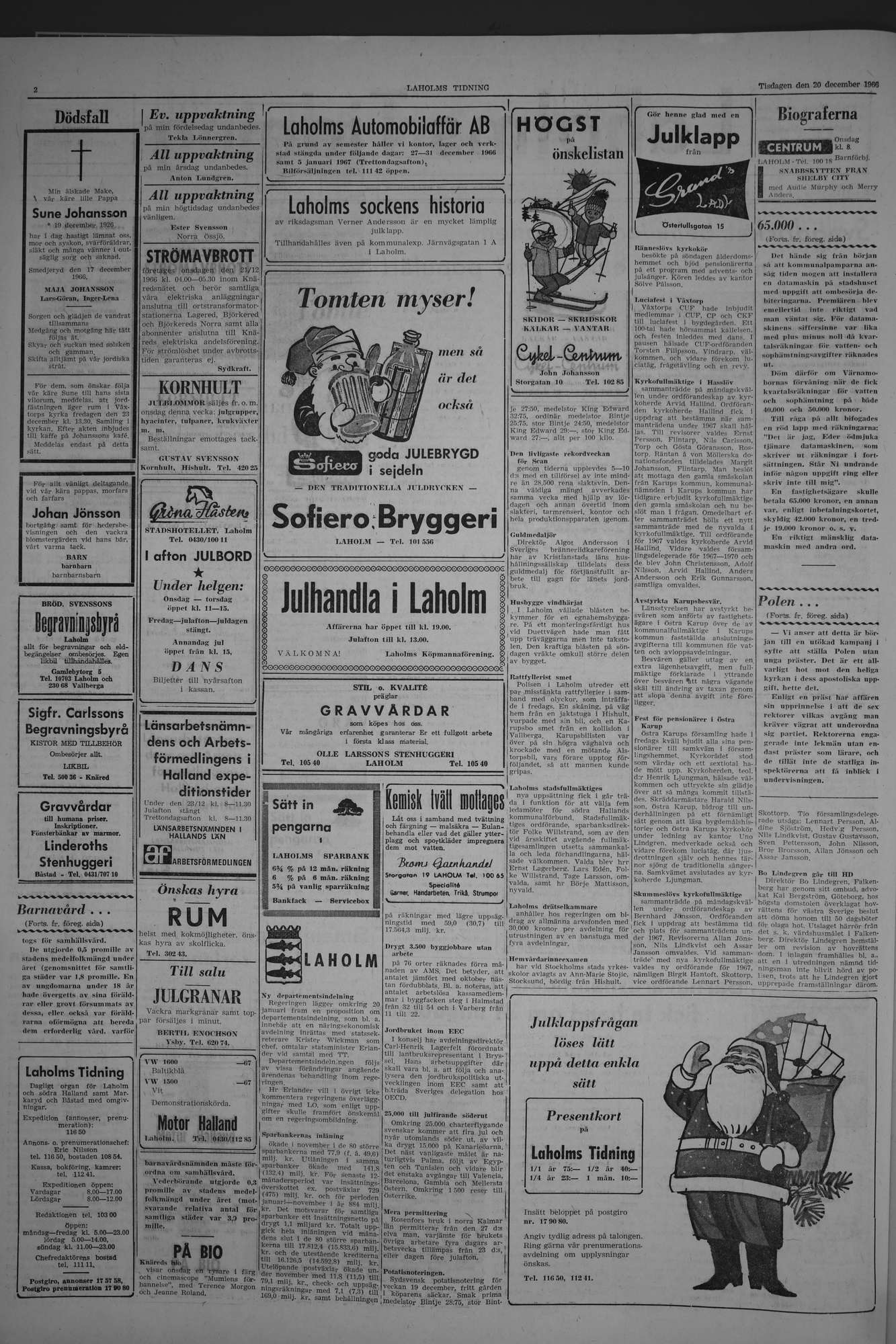 Laholms Tidning Tisdag 20 december 1966, sida 2