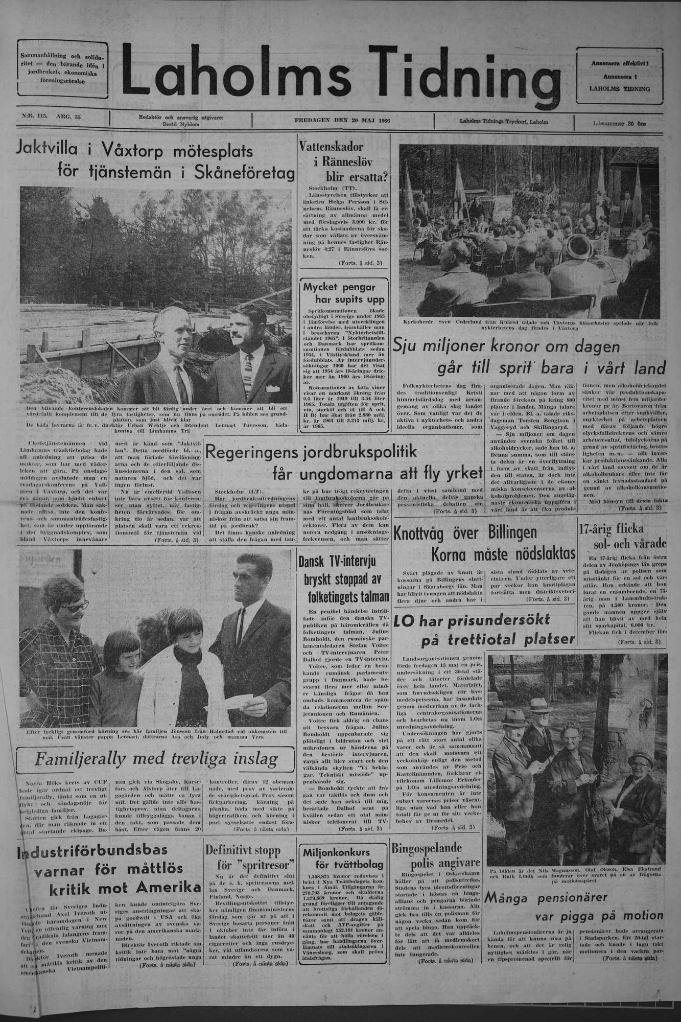 Laholms Tidning Fredag 20 maj 1966, sida 1