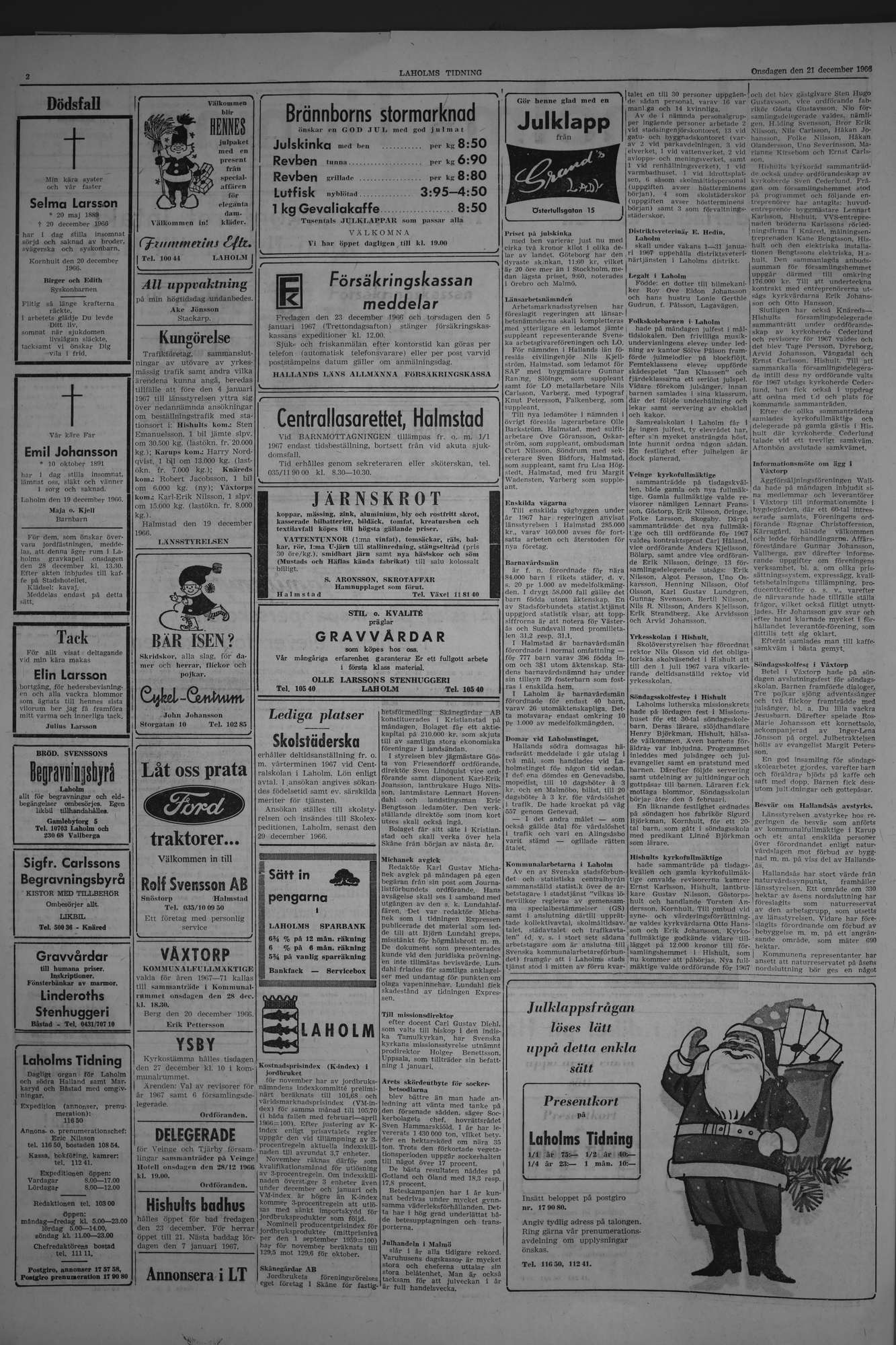 Laholms Tidning Onsdag 21 december 1966, sida 2