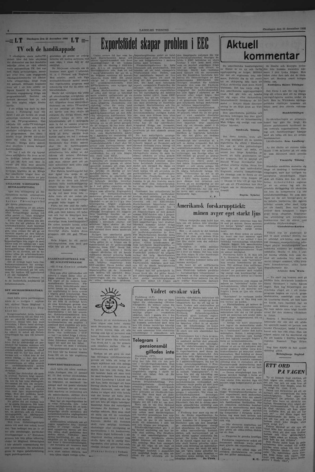 Laholms Tidning Onsdag 21 december 1966, sida 4