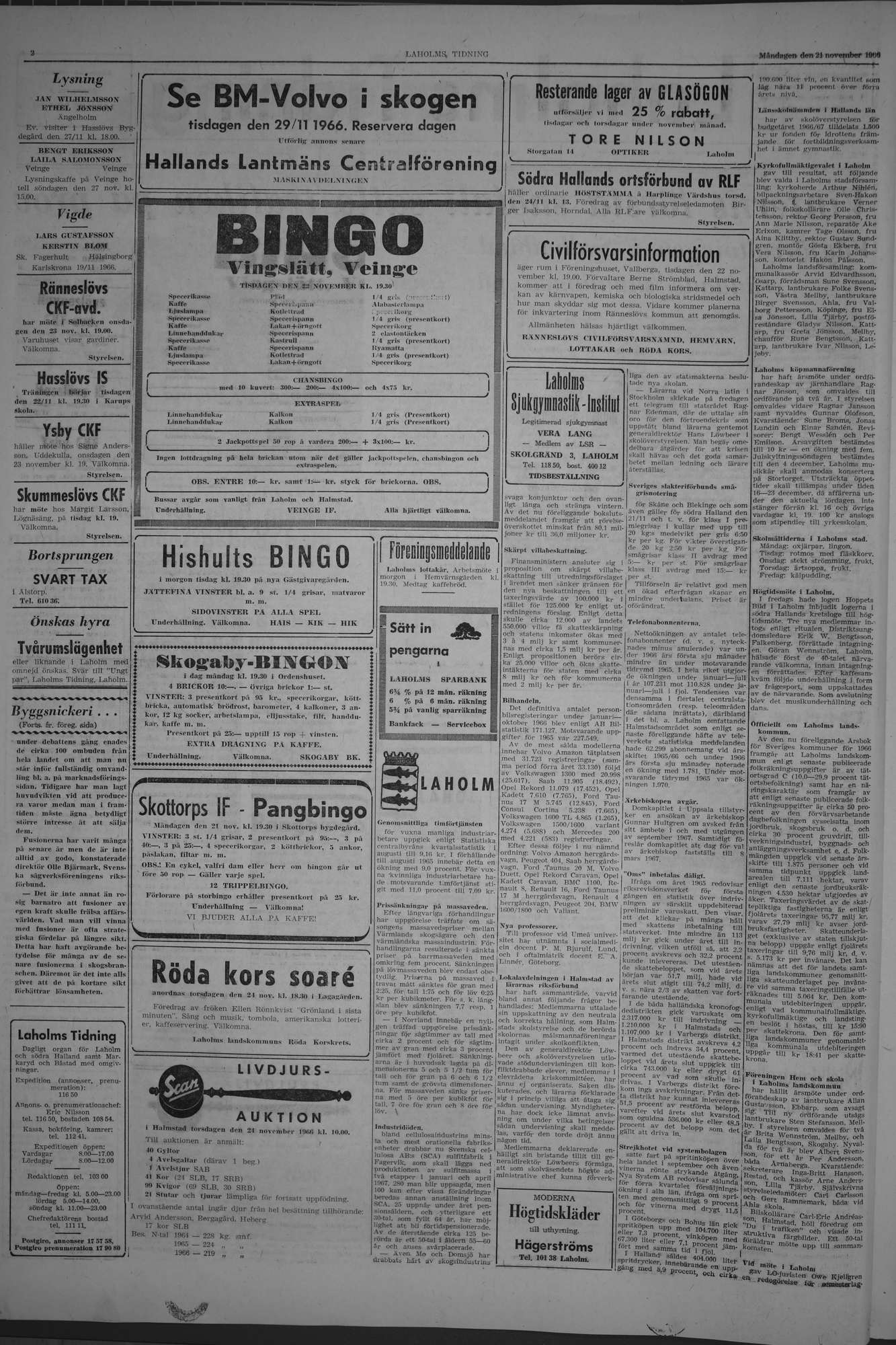 Laholms Tidning Måndag 21 november 1966, sida 2