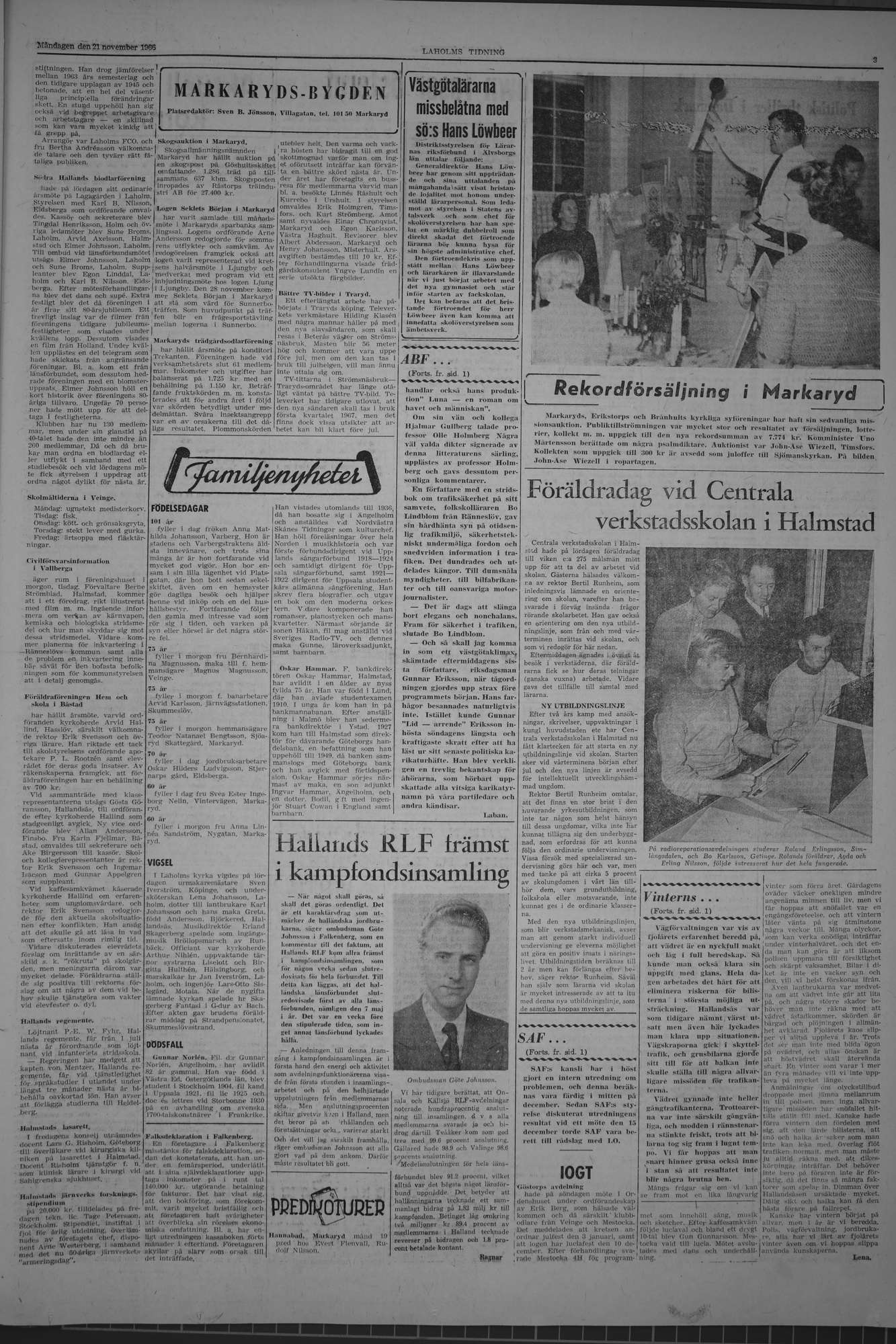 Laholms Tidning Måndag 21 november 1966, sida 3