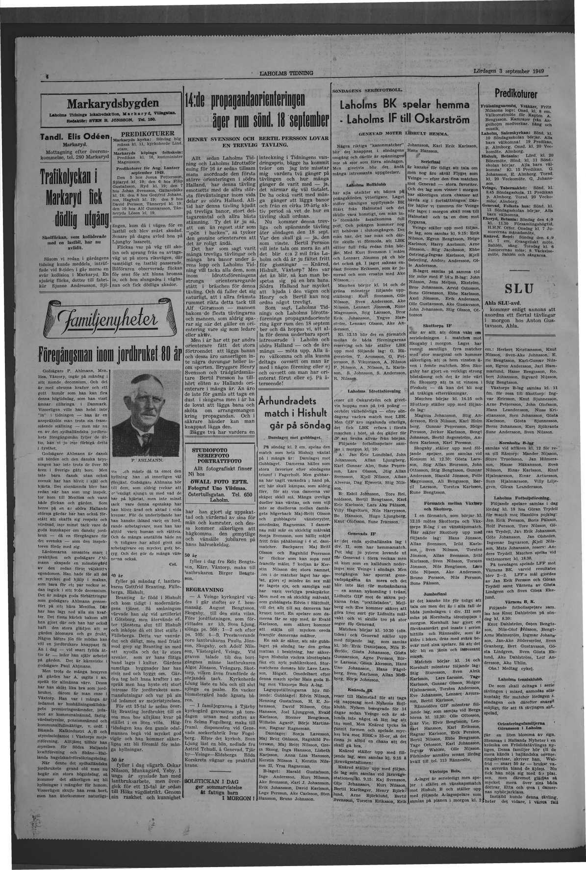 Laholms Tidning Lördag 3 september 1949, sida 4