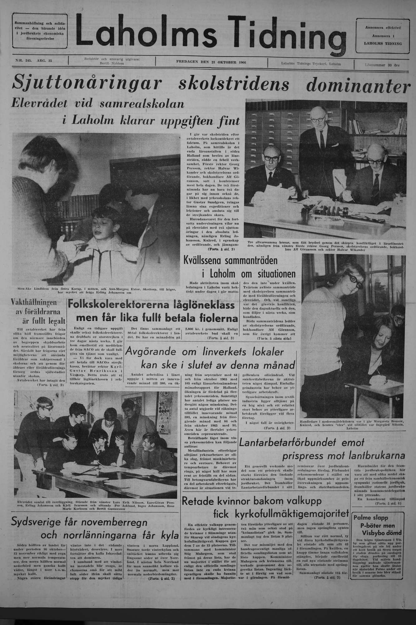 Laholms Tidning Fredag 21 oktober 1966, sida 1