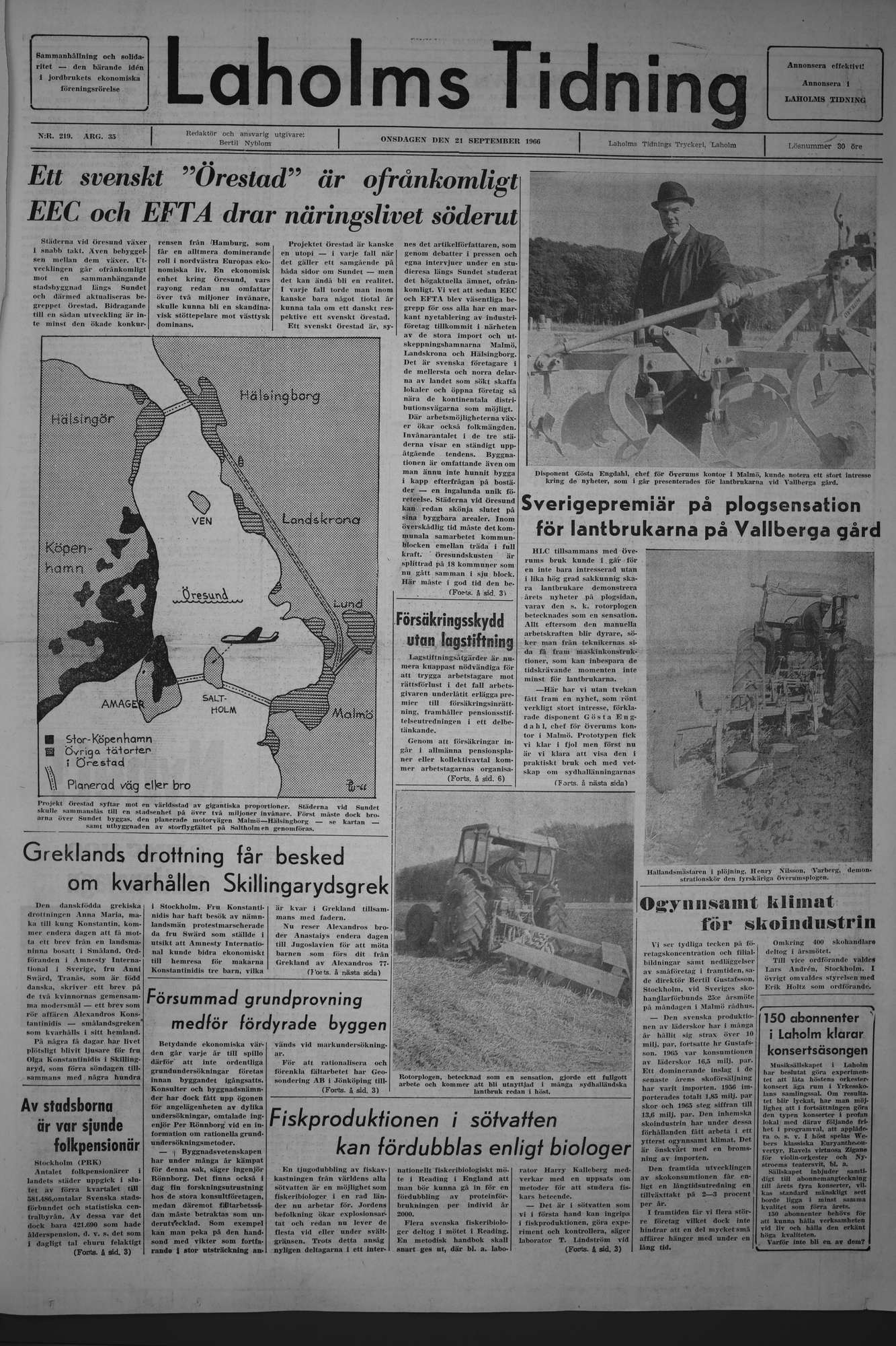 Laholms Tidning Onsdag 21 september 1966, sida 1