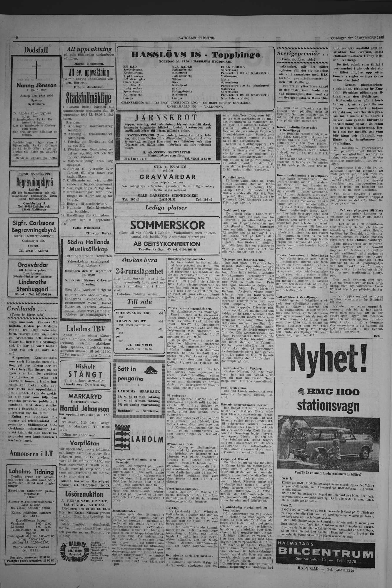 Laholms Tidning Onsdag 21 september 1966, sida 2