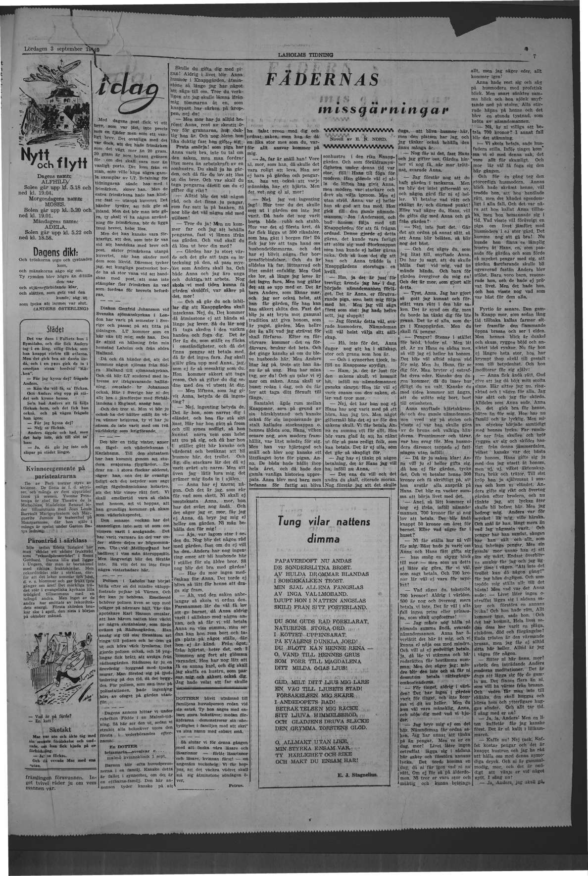 Laholms Tidning Lördag 3 september 1949, sida 7