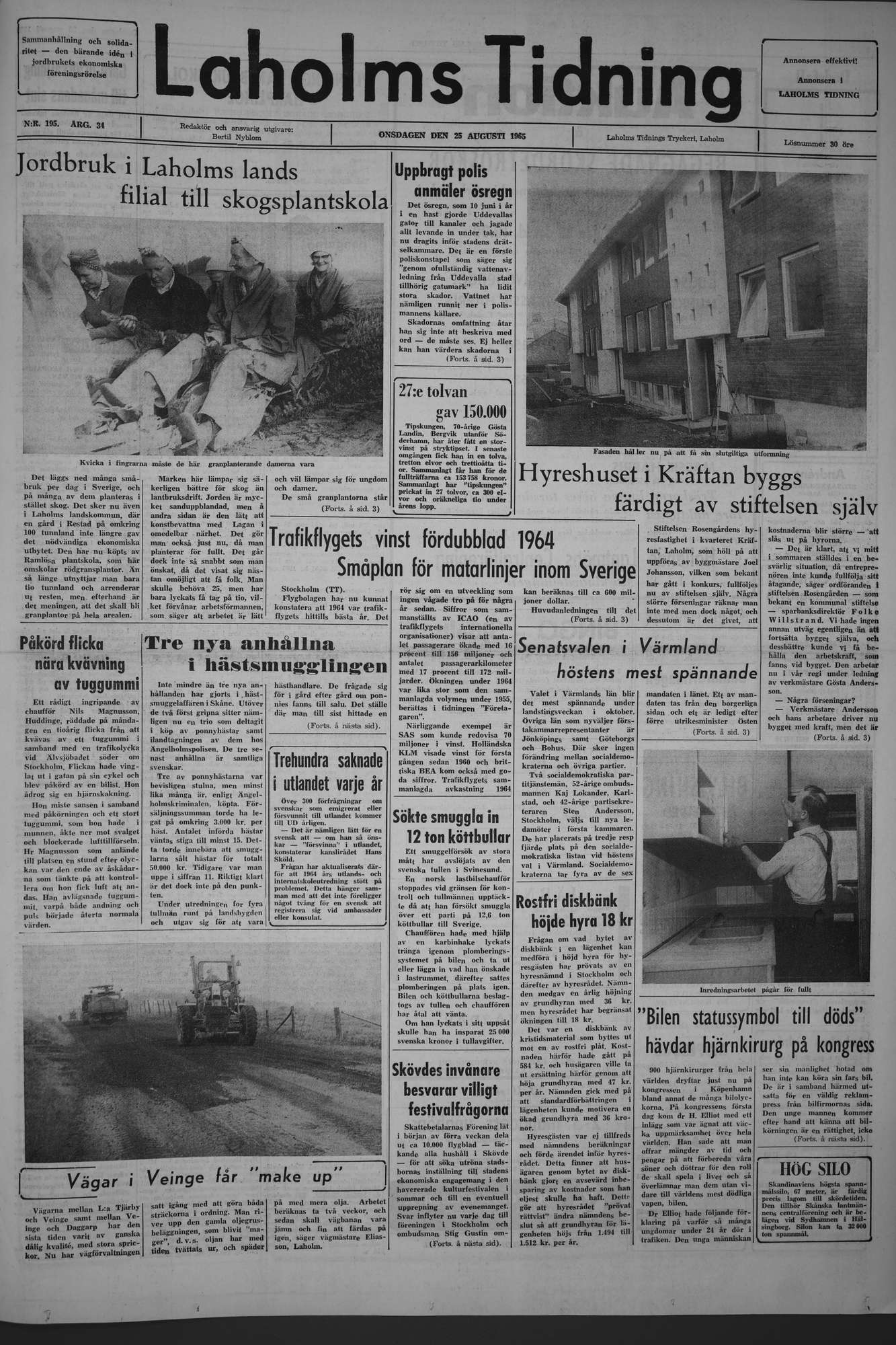 Laholms Tidning Onsdag 25 augusti 1965, sida 1